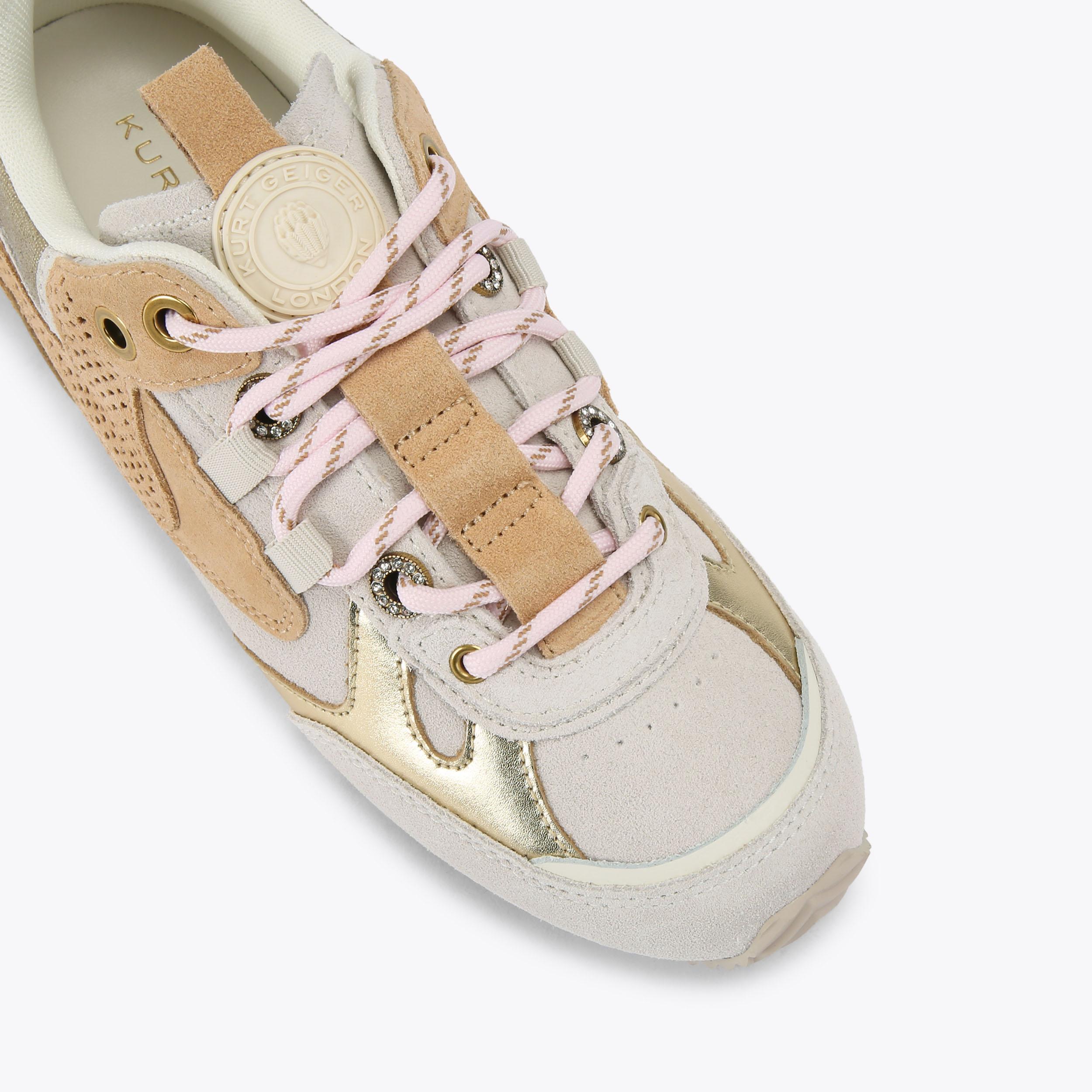 Kurt Geiger London Kurt Slim Runner — White Comb Suede Leather Sneaker, view 5