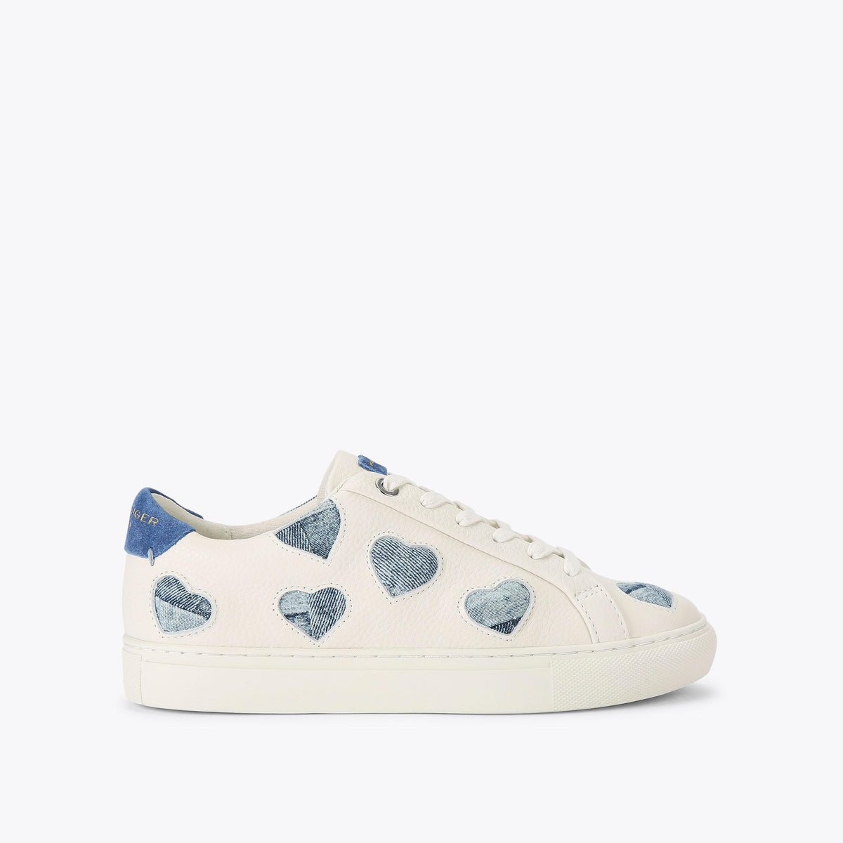 Lane Love — White Denim Heart Sneaker, side profile