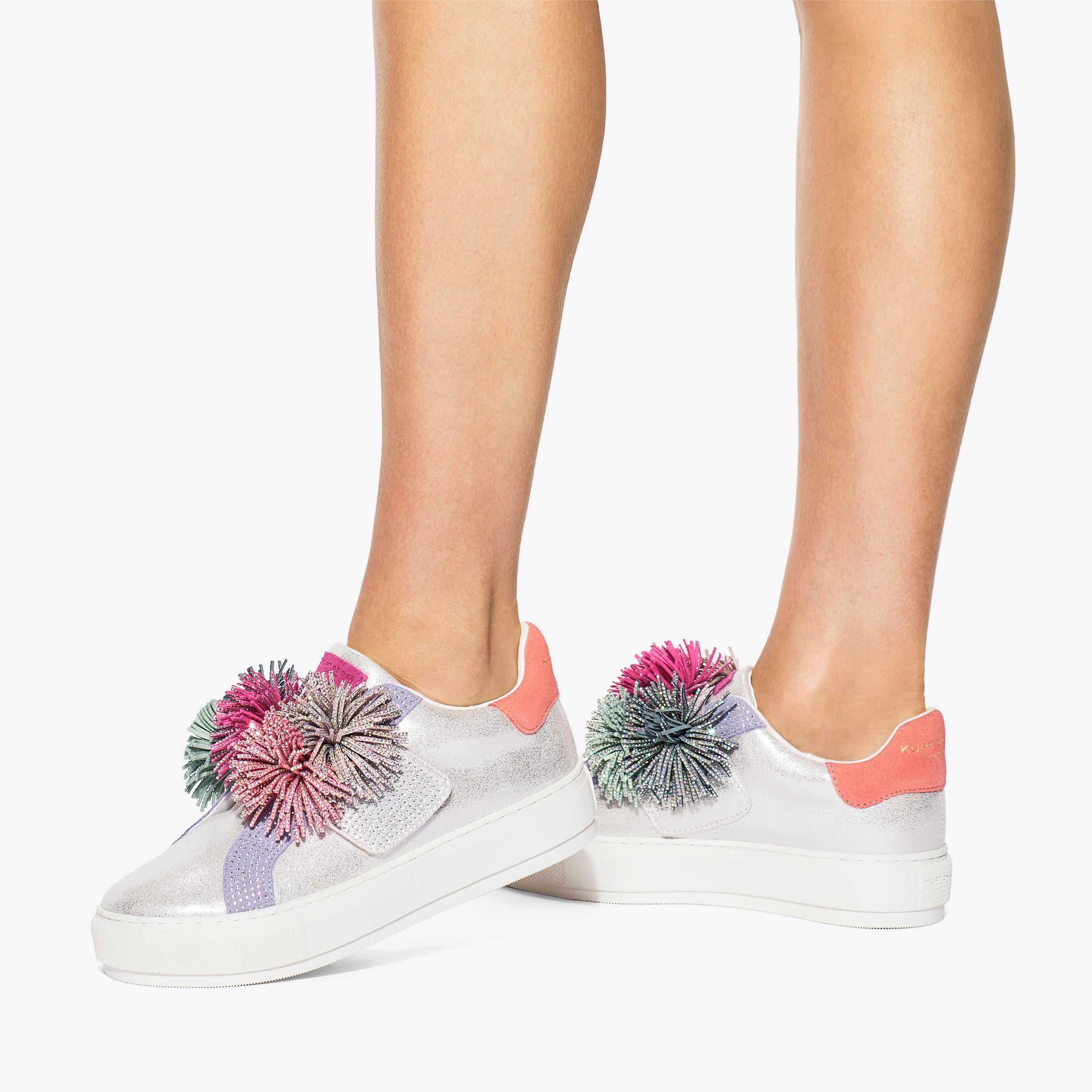 Kurt Geiger London Laney Pom Pom — Metallic Silver Sneaker, view 3