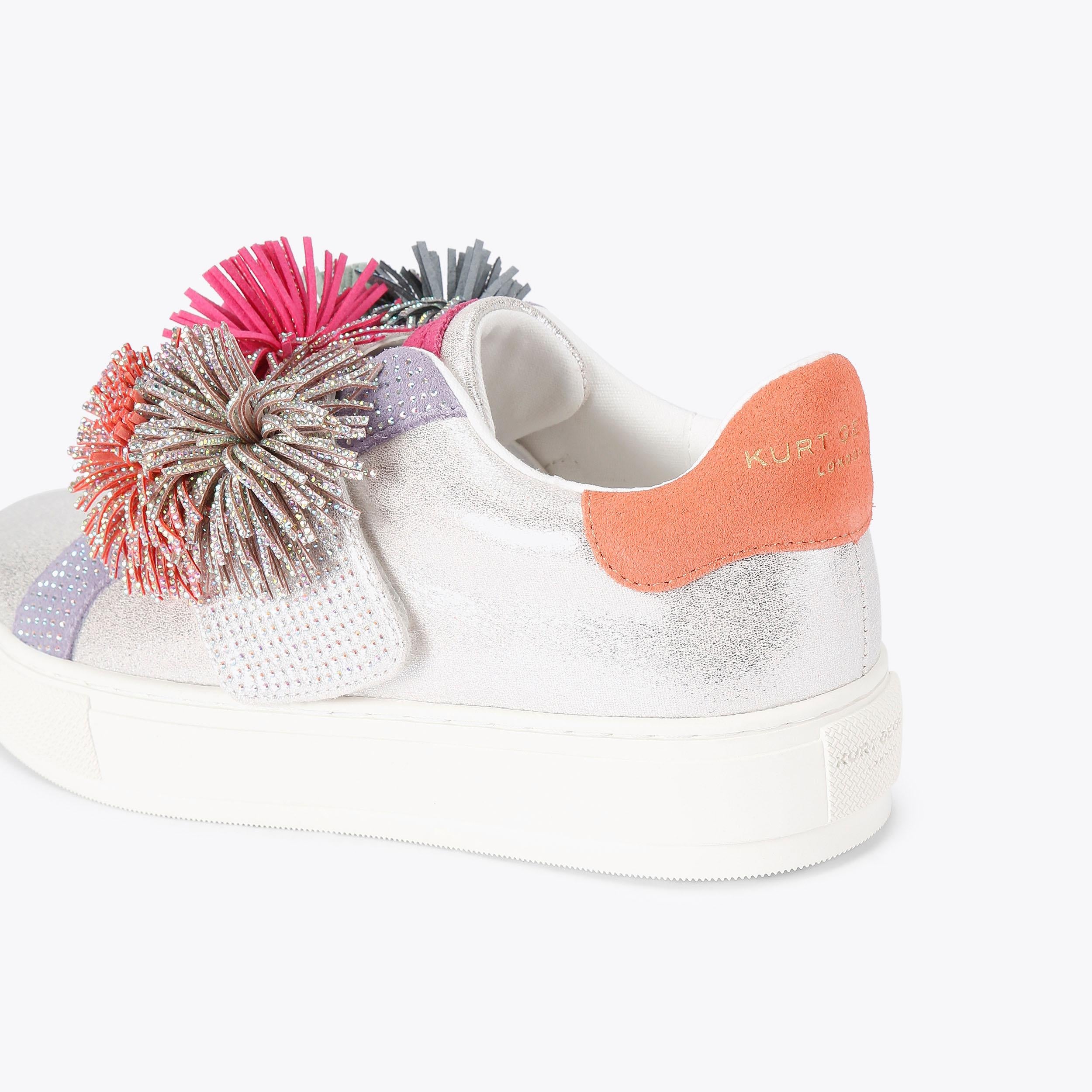 Kurt Geiger London Laney Pom Pom — Metallic Silver Sneaker, view 4