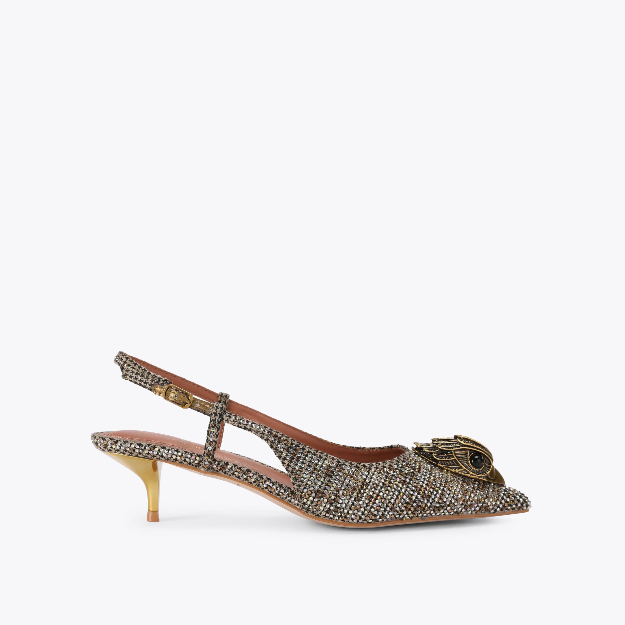 Belsize 40 Sling — Beige Combination Kitten Heel, side profile