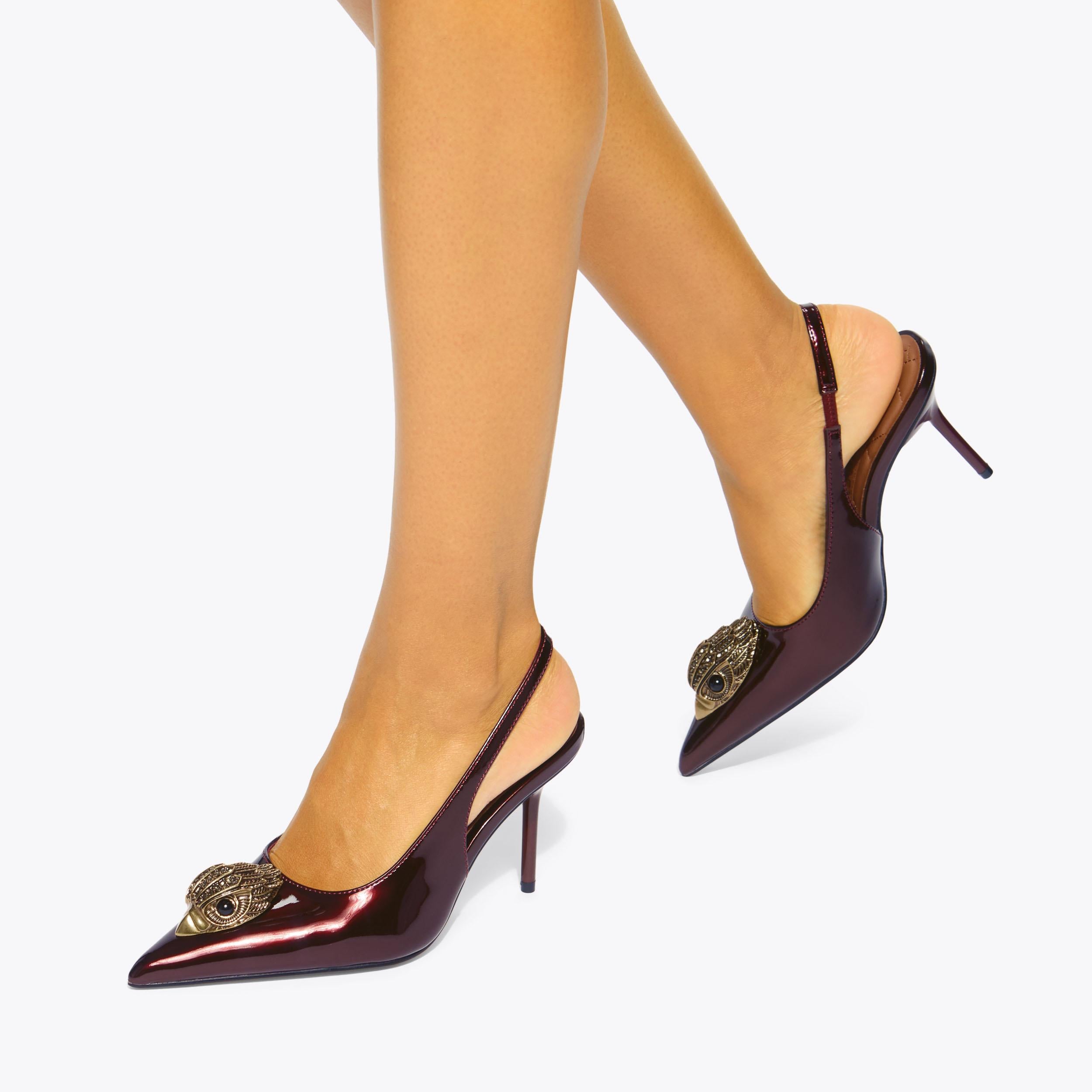 Belsize Eagle Sling — Wine Patent Heeled Sandal, worn on foot