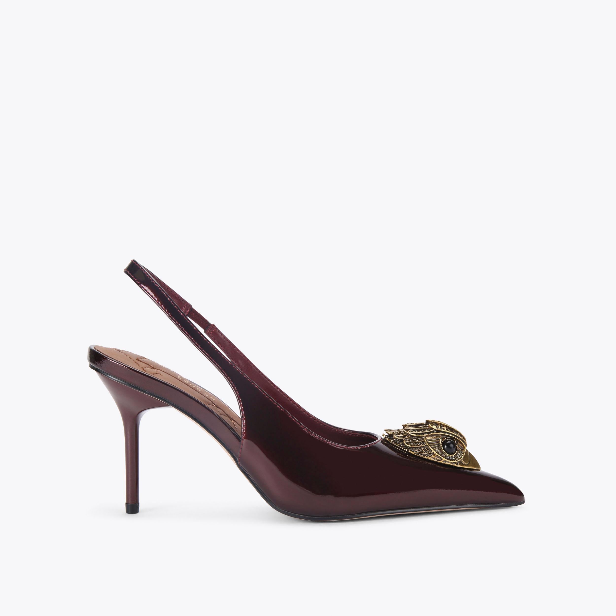 Belsize Eagle Sling — Wine Patent Heeled Sandal, side profile