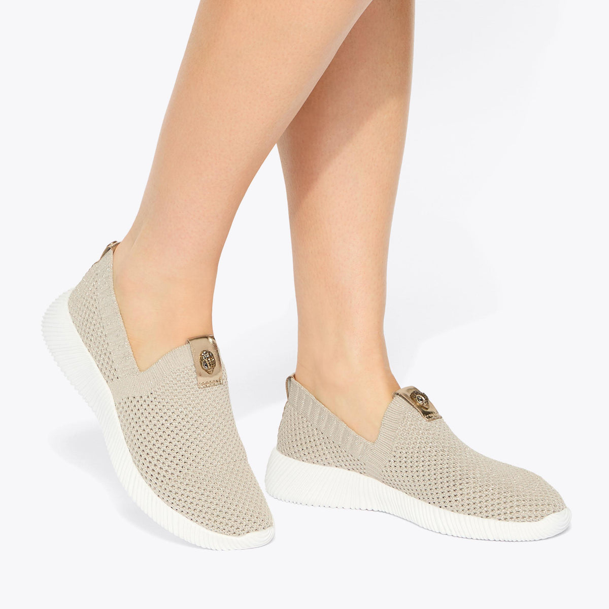 Lorna — Gold Fabric Sneaker, worn on foot