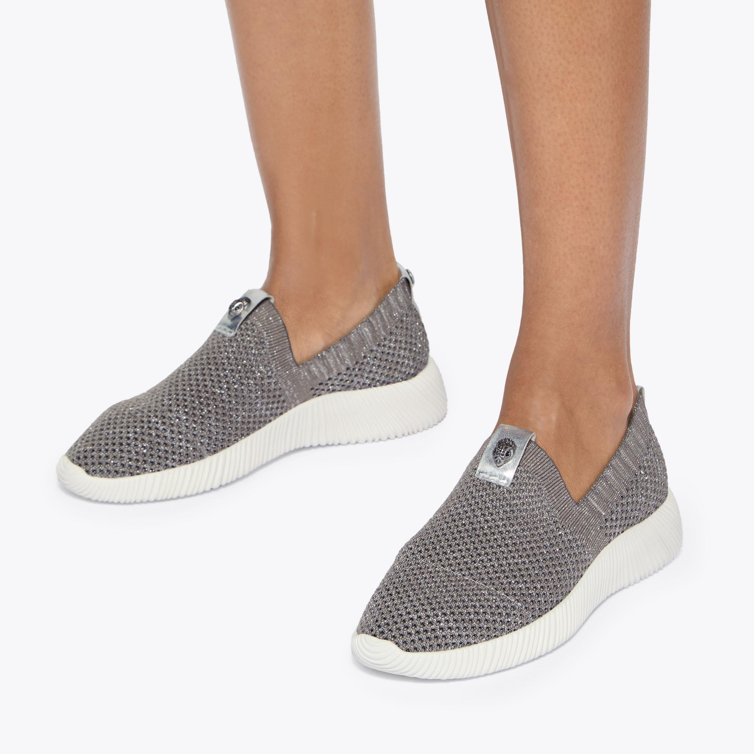 Lorna — Silver Fabric Sneaker, worn on foot
