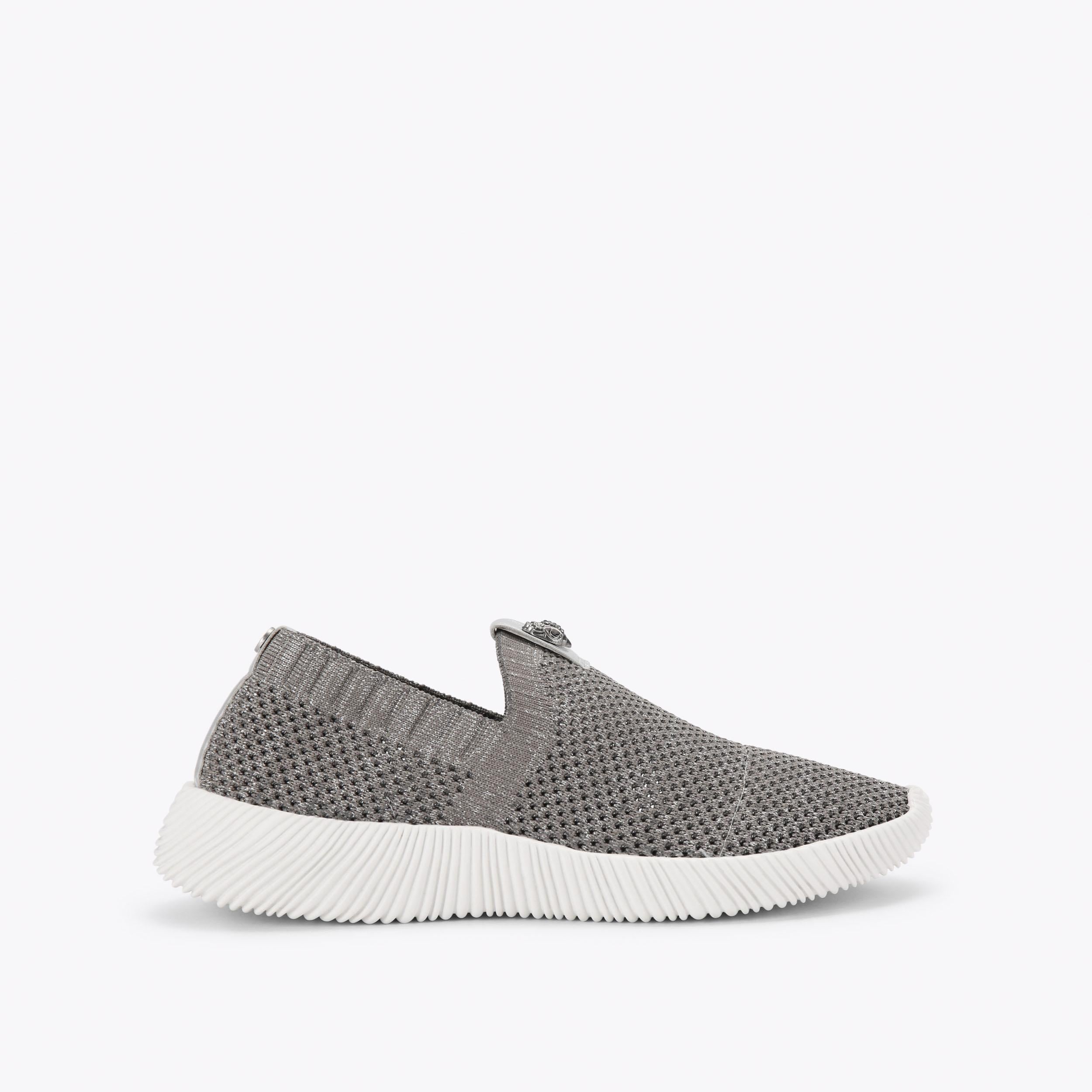 Lorna — Silver Fabric Sneaker, side profile