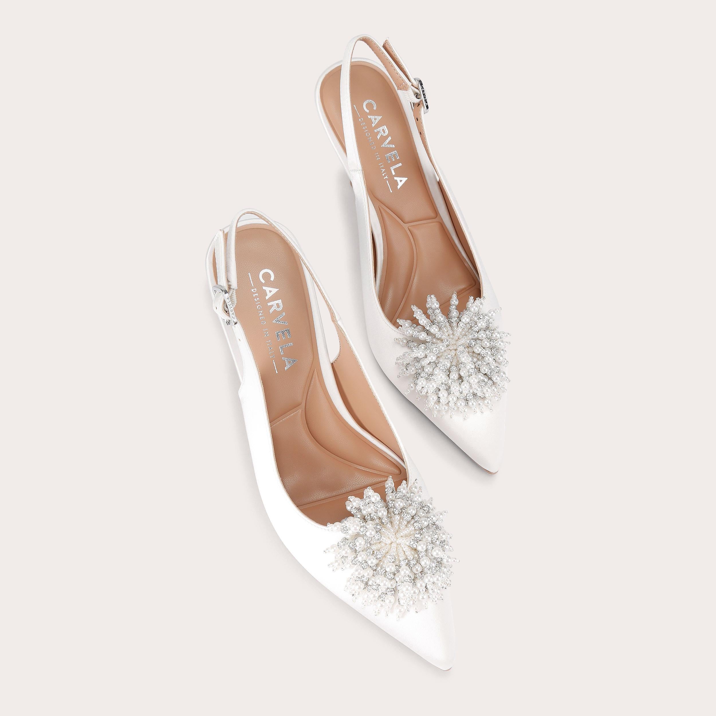 Lucia Sling — White Satin Slingback Heel, view 4