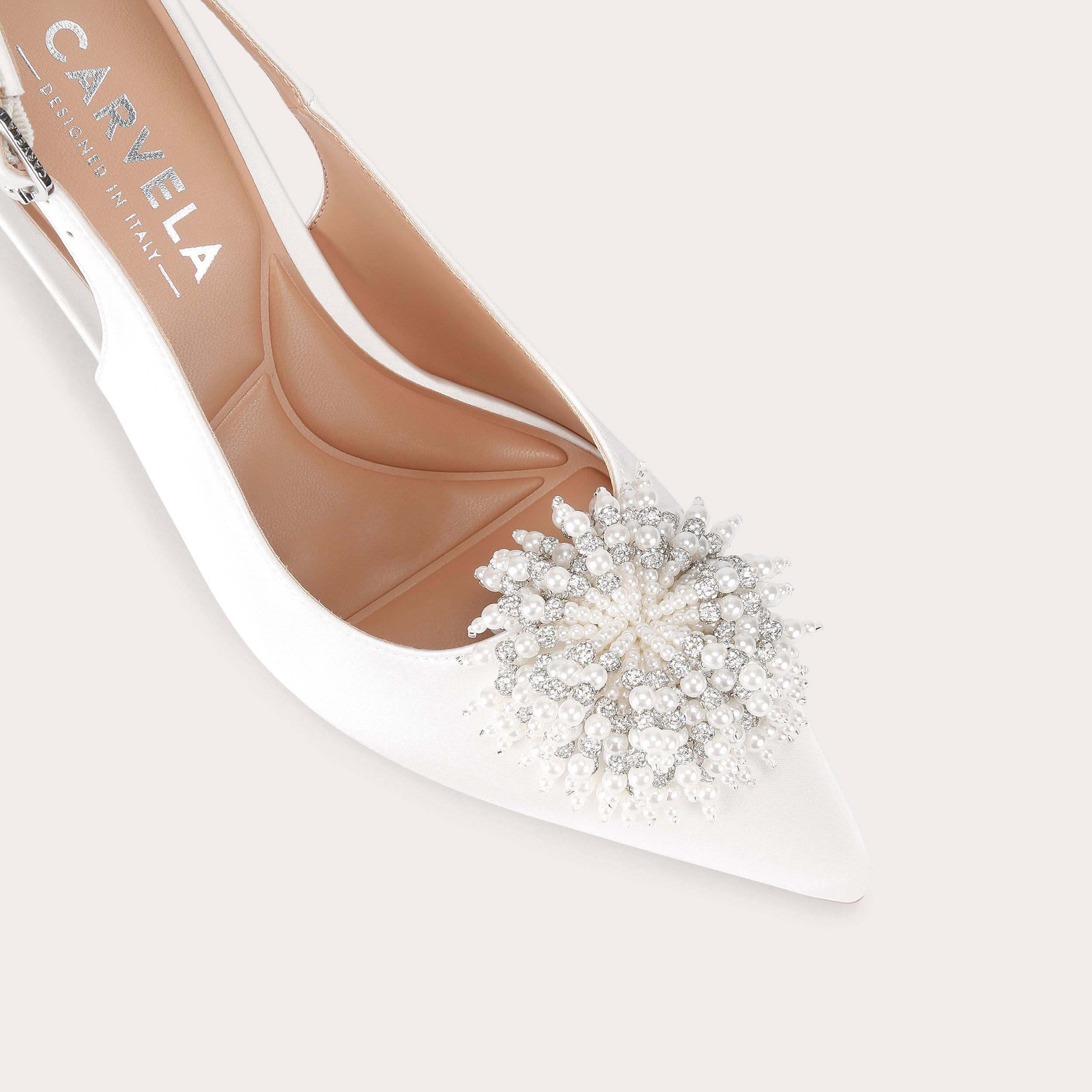 Lucia Sling — White Satin Slingback Heel, view 5