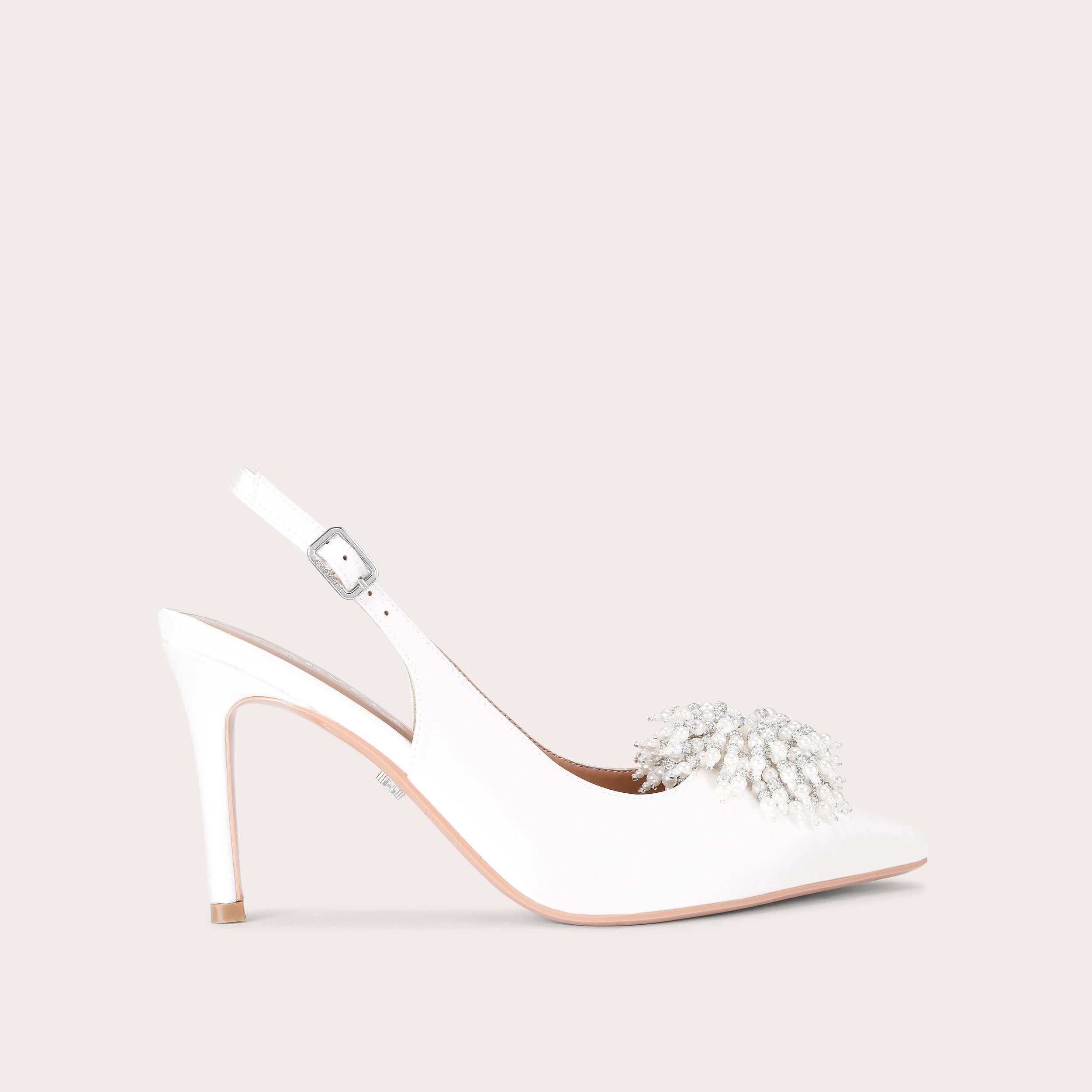 Lucia Sling — White Satin Slingback Heel, side profile