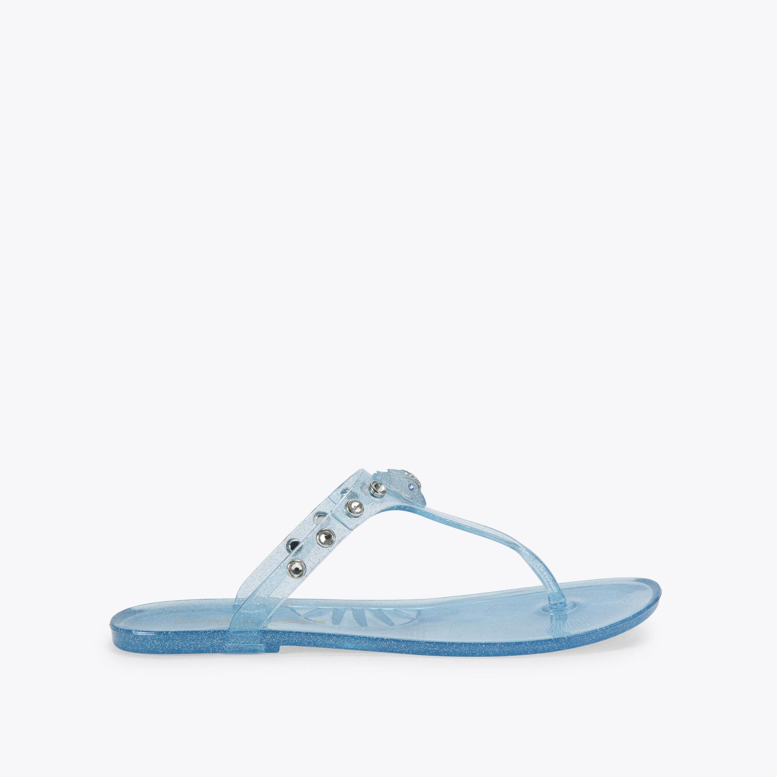 Maddison T-Bar — Pale Blue Crystal Sandal, side profile