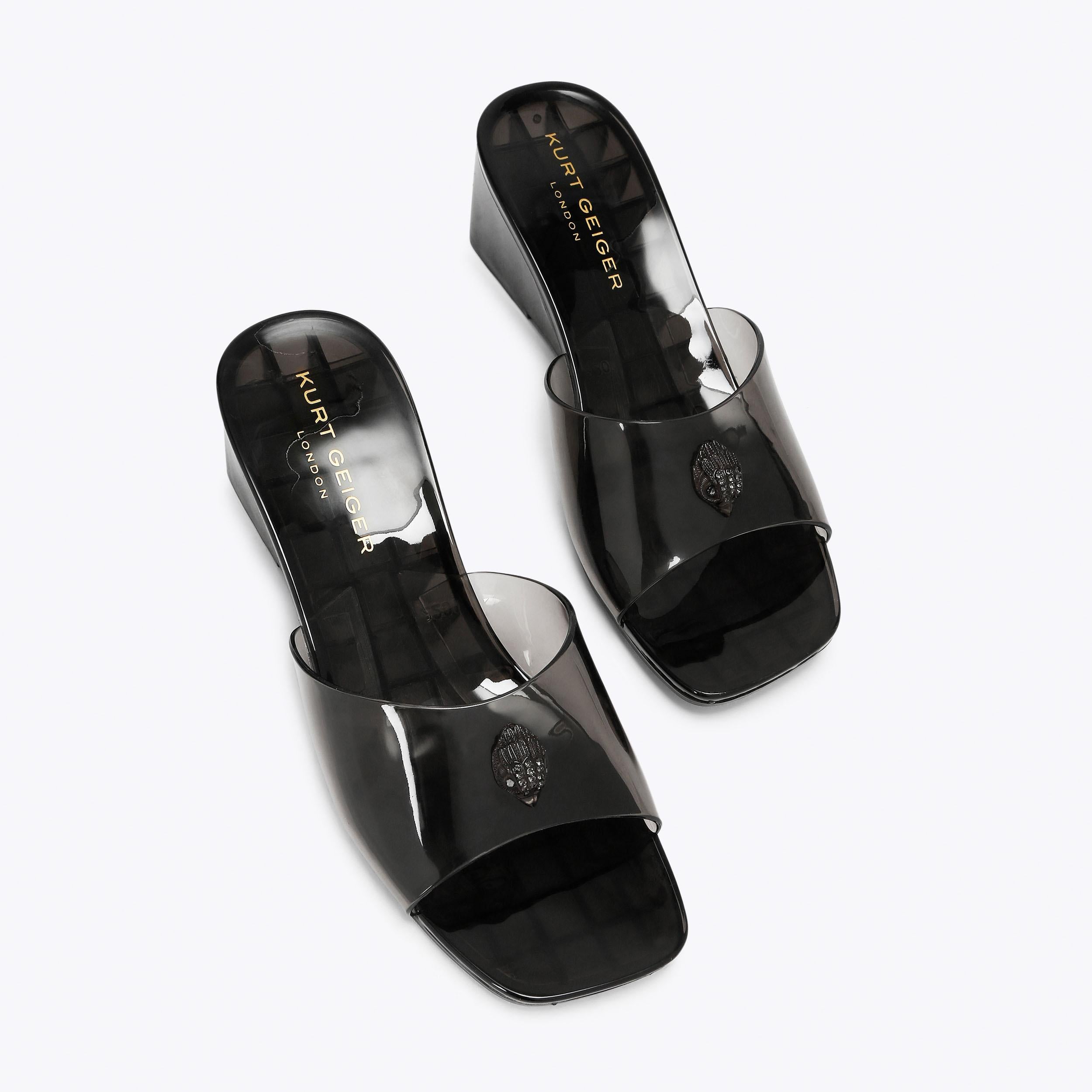 Maddison Wedge Mule — Black Transparent Sandal, view 1