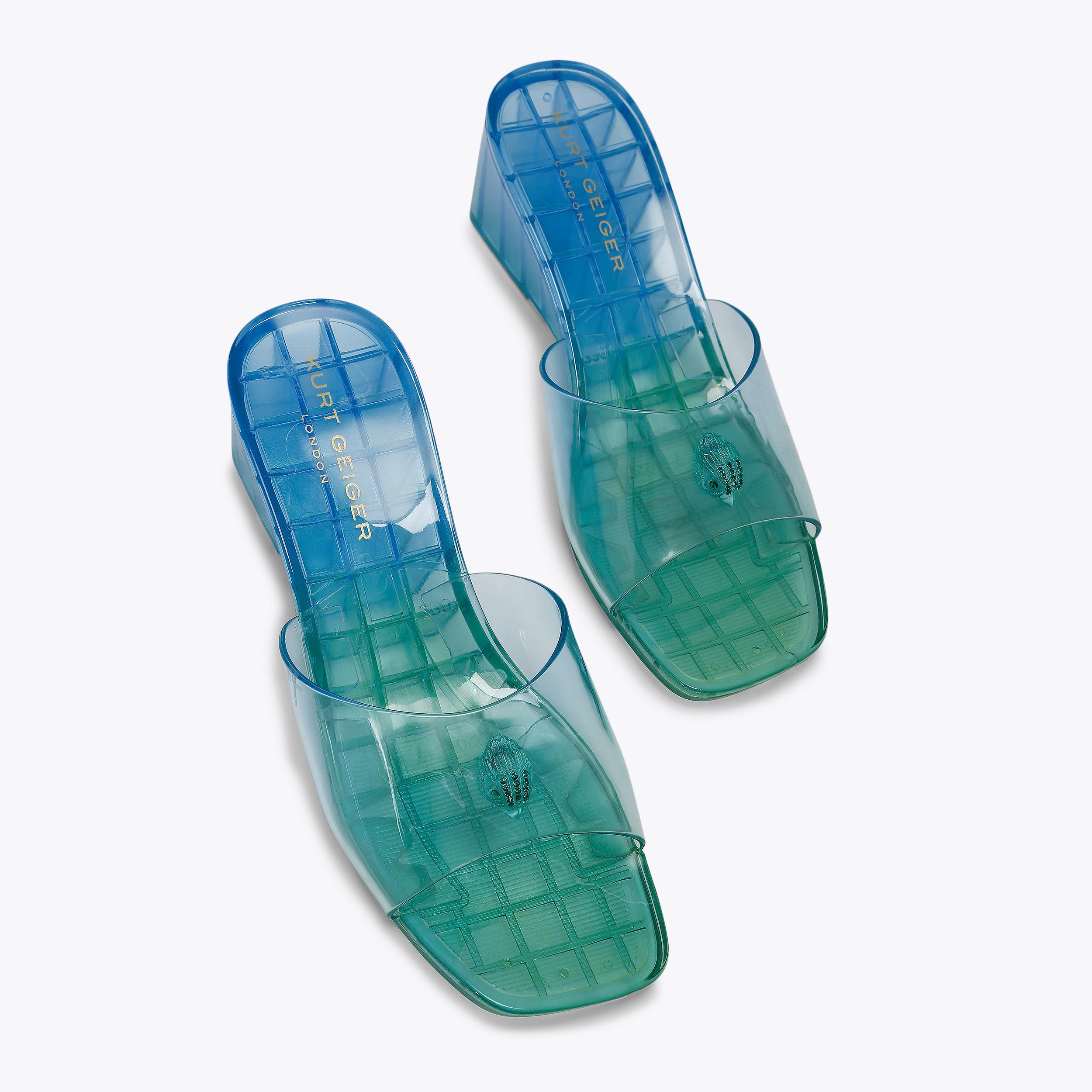 Maddison — Blue Jelly Wedge Mule, view 1