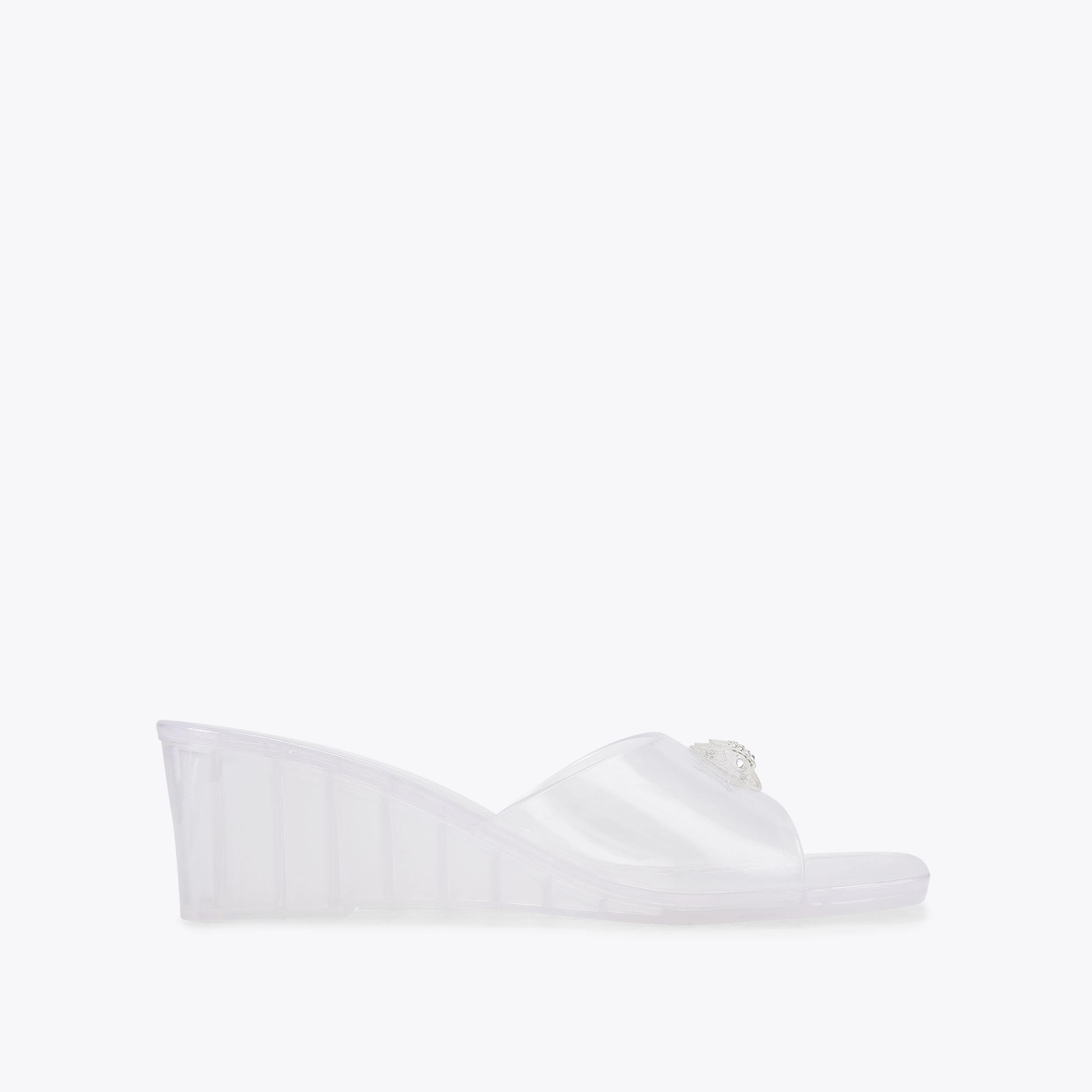 Maddison Wedge Mule — Clear Crystal Sandal, side profile