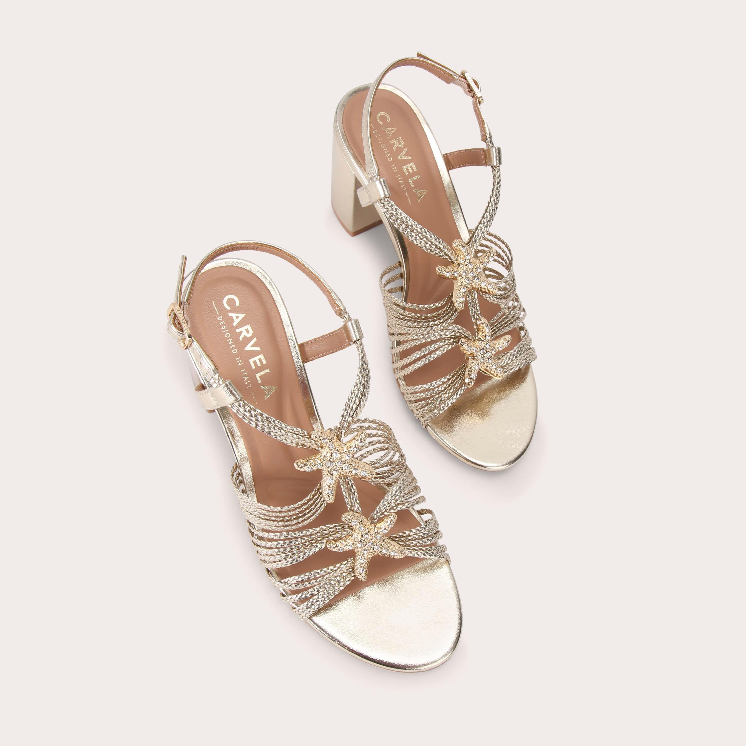 Marina Block Heel — Gold Braided Strap Sandal, view 4