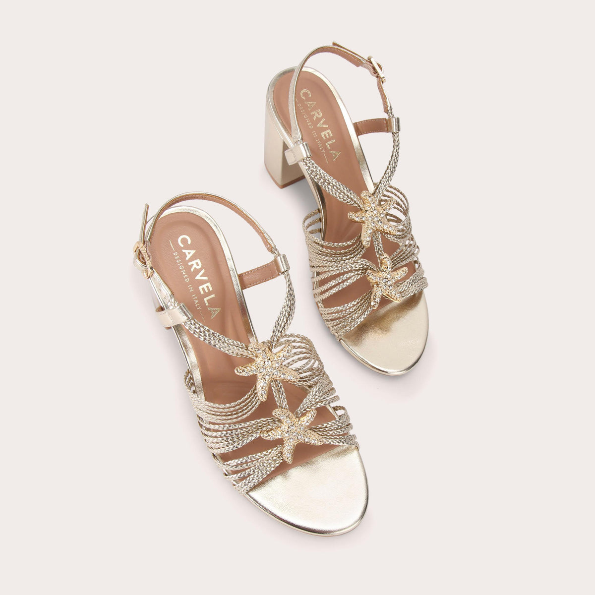Marina Block Heel — Gold Braided Strap Sandal, view 4