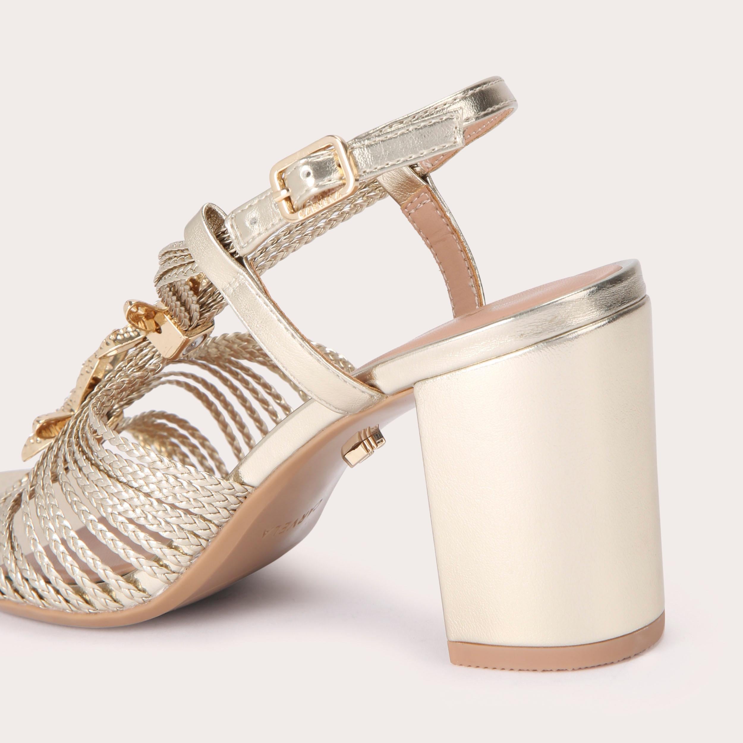 Marina Block Heel — Gold Braided Strap Sandal, detail