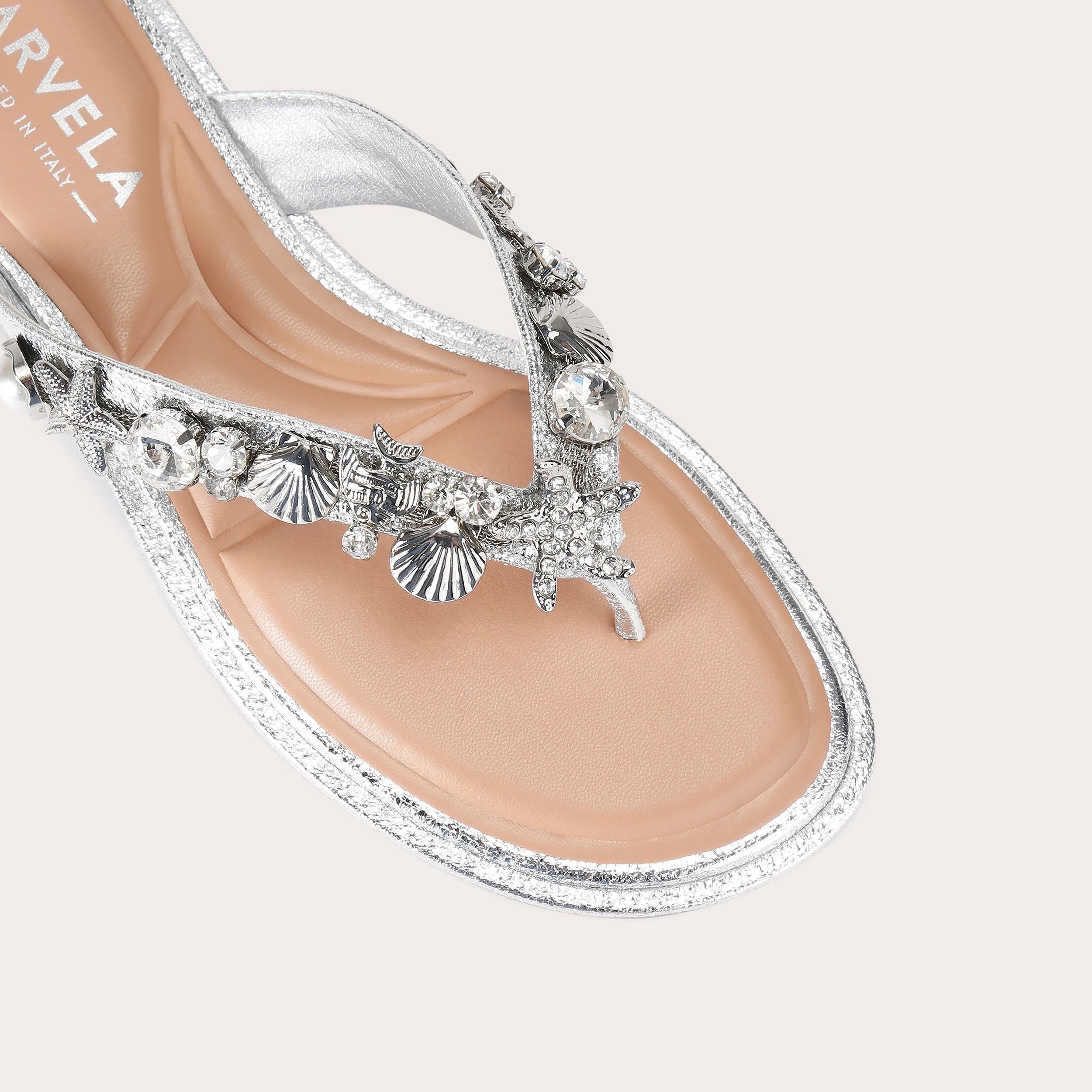 Marina Flat Sandal — Silver Metallic Toe-Post Sandal, view 5
