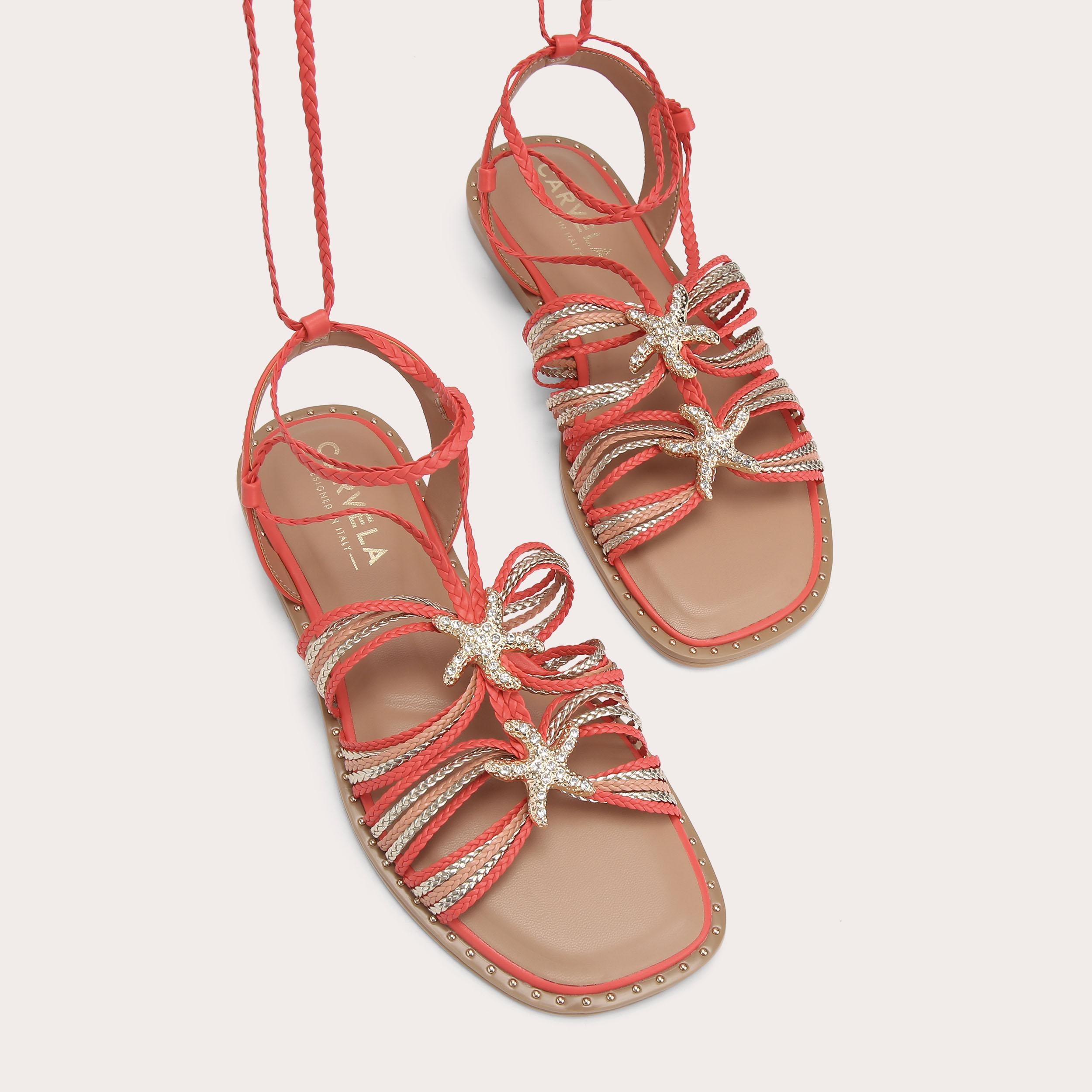 Marina Flat Tie Sandal — Orange Multicolour Braided Sandal, view 4