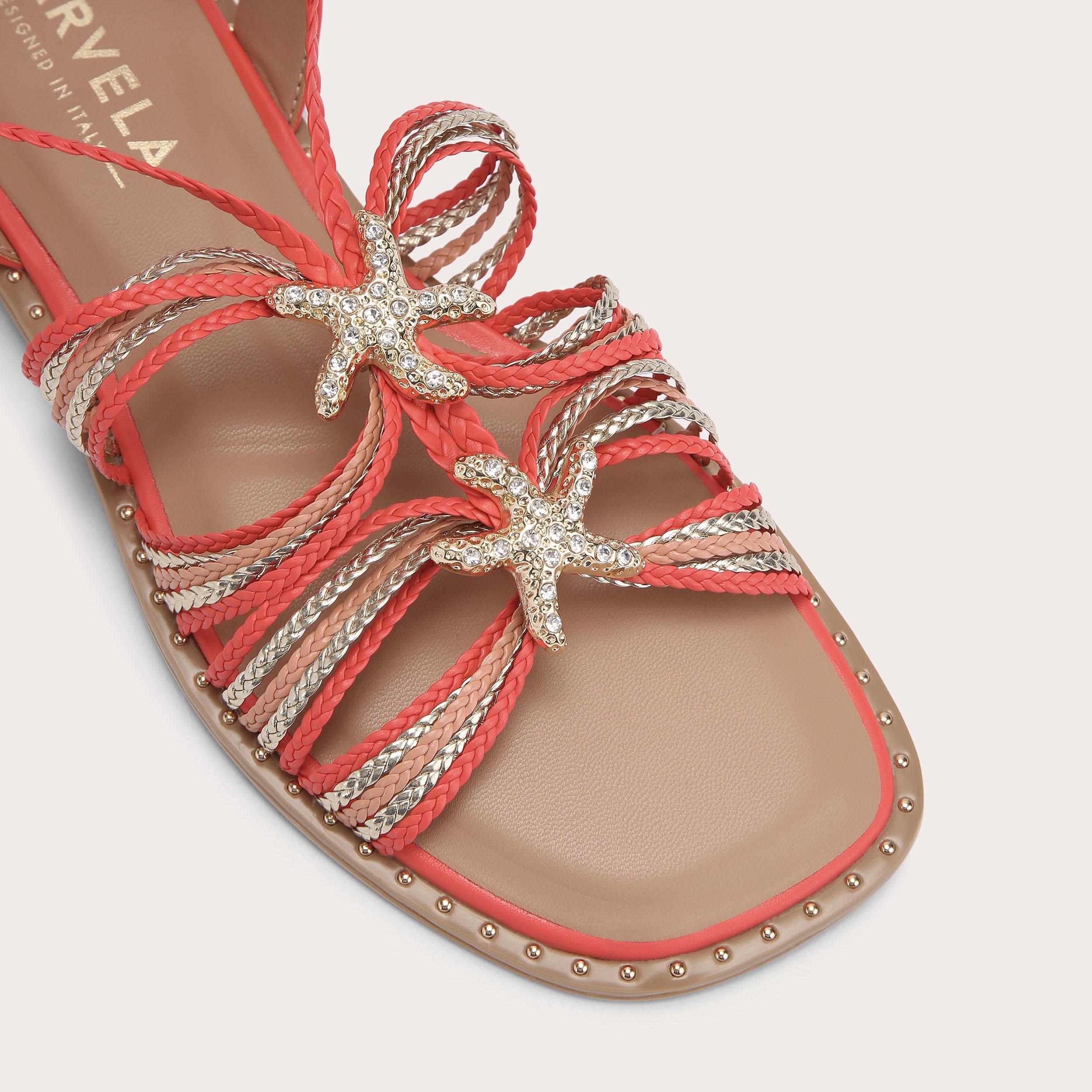Marina Flat Tie Sandal — Orange Multicolour Braided Sandal, view 5