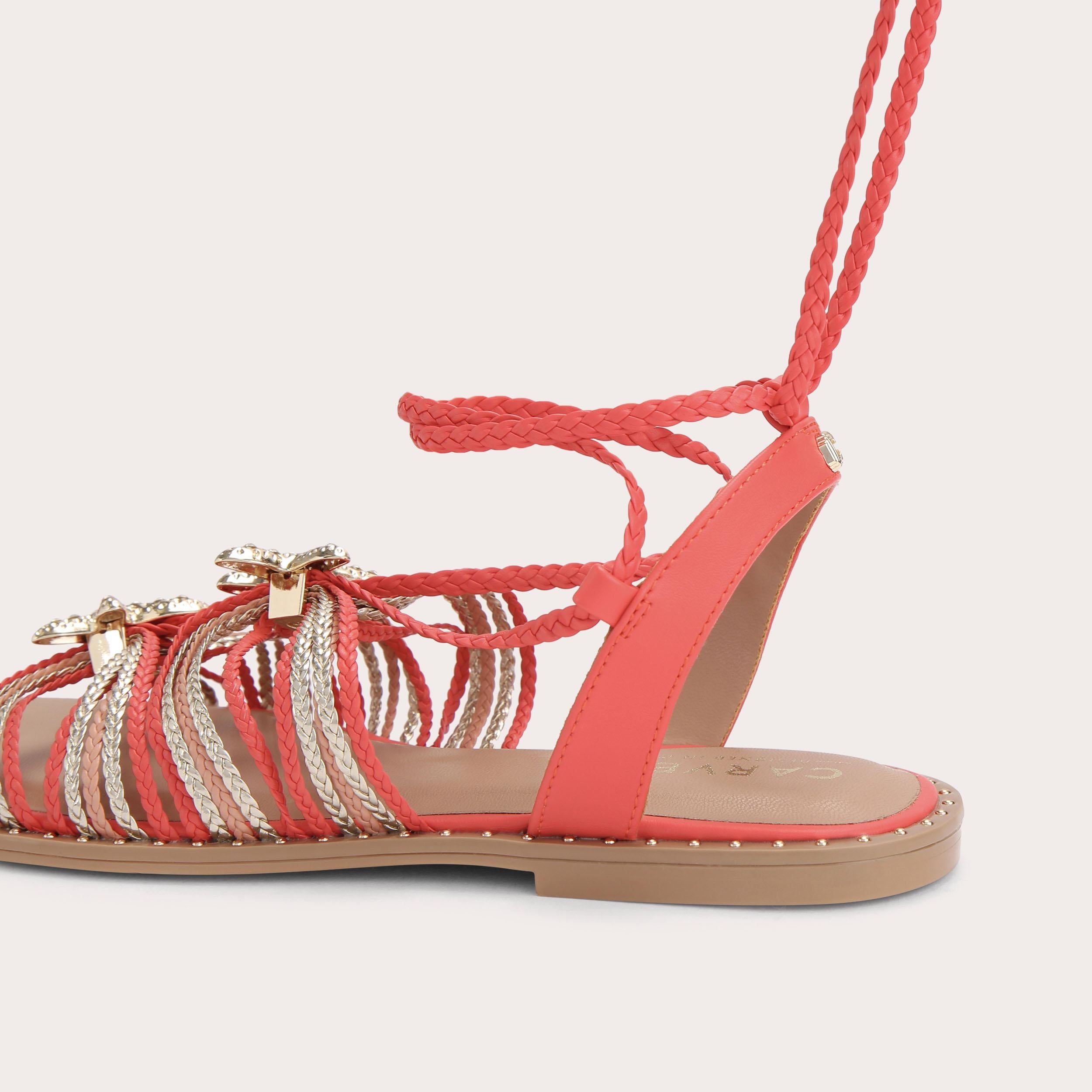 Marina Flat Tie Sandal — Orange Multicolour Braided Sandal, detail