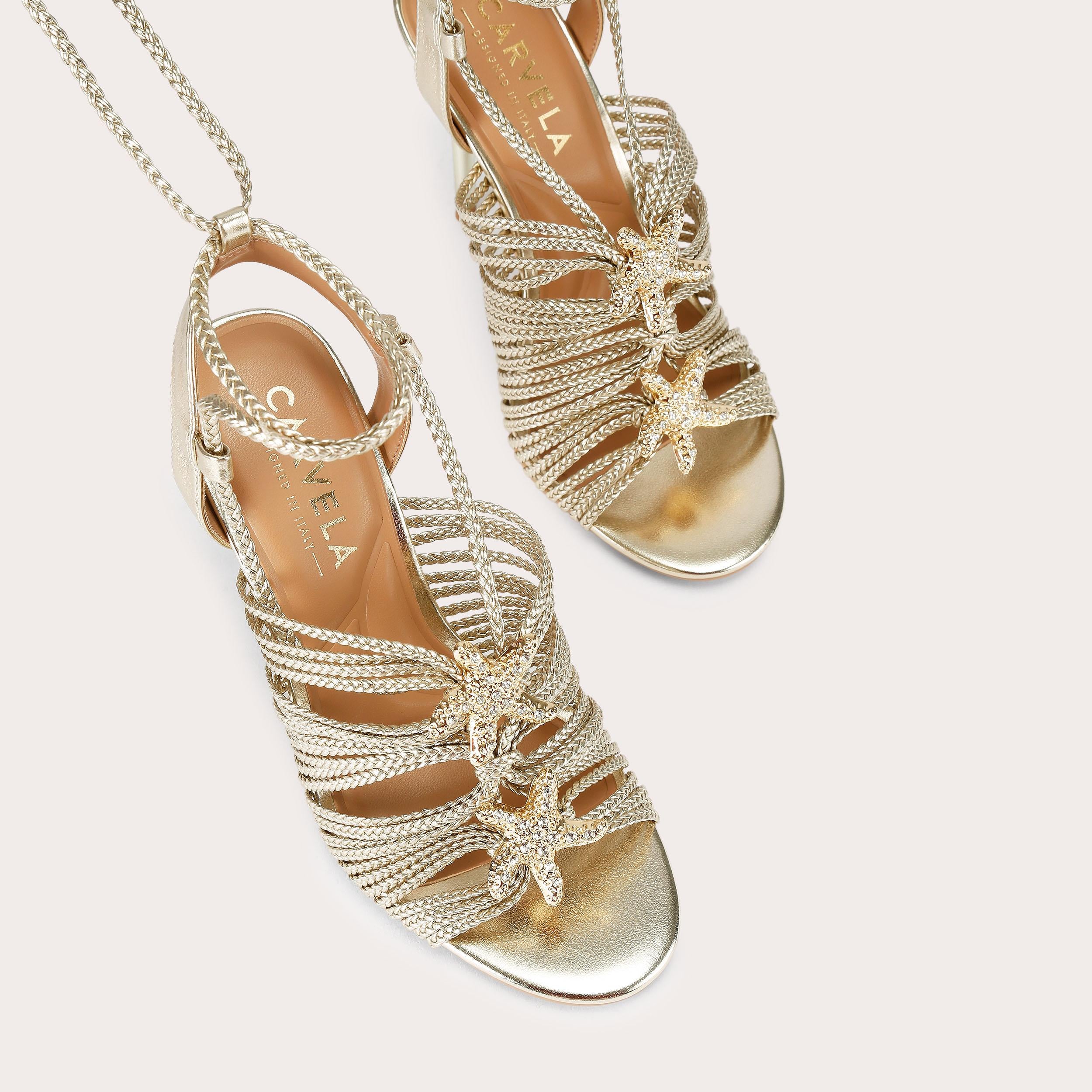 Marina High Tie — Gold Braided Strappy Sandal, view 4