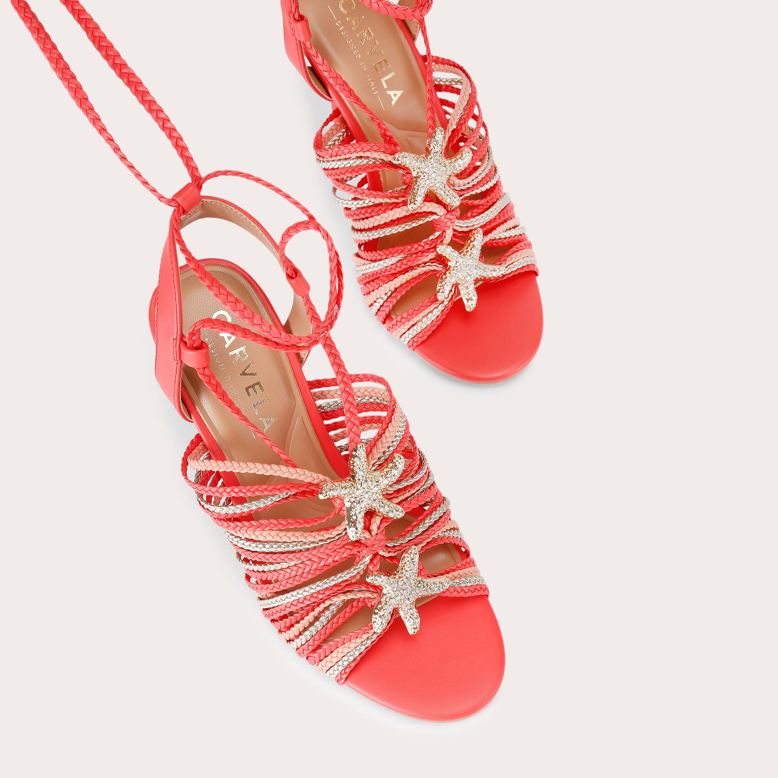 Marina High Tie — Neon Orange Braided Strappy Heel, view 4