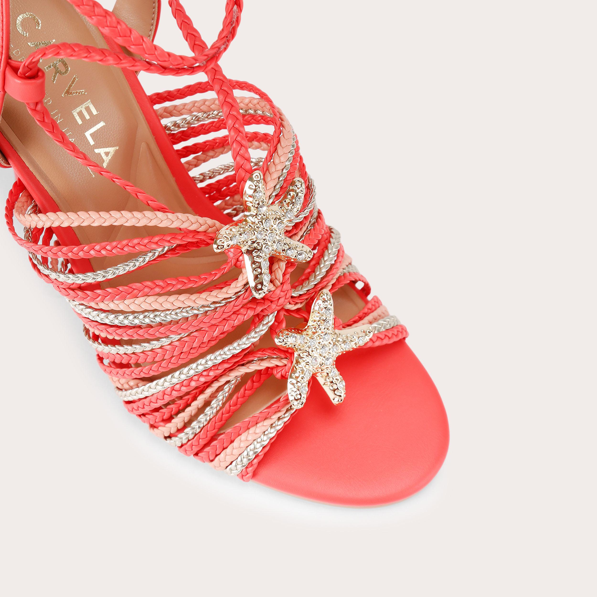 Marina High Tie — Neon Orange Braided Strappy Heel, view 5