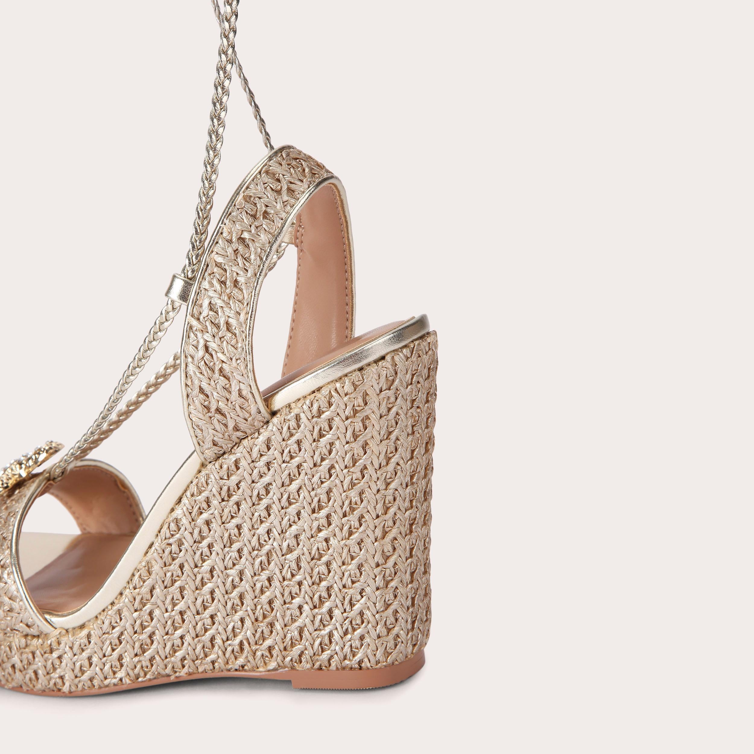Marina High Wedge — Gold Raffia Wedge Sandal, detail
