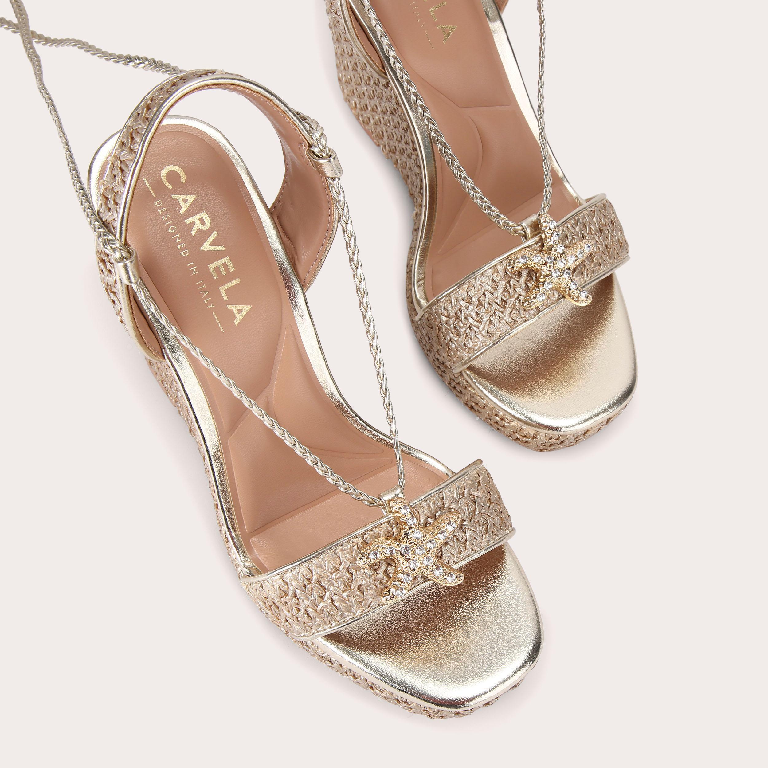 Marina High Wedge — Gold Raffia Wedge Sandal, view 4