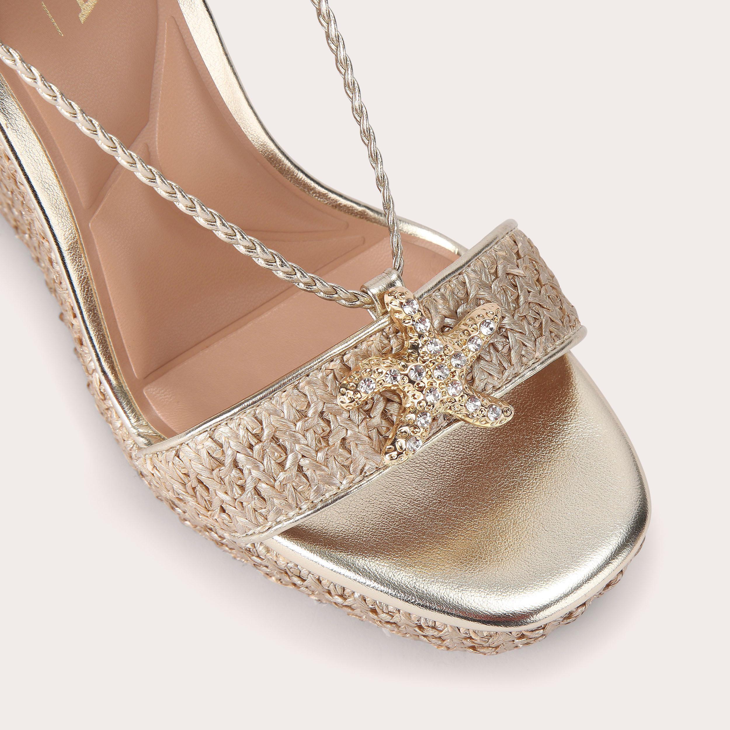 Marina High Wedge — Gold Raffia Wedge Sandal, view 5