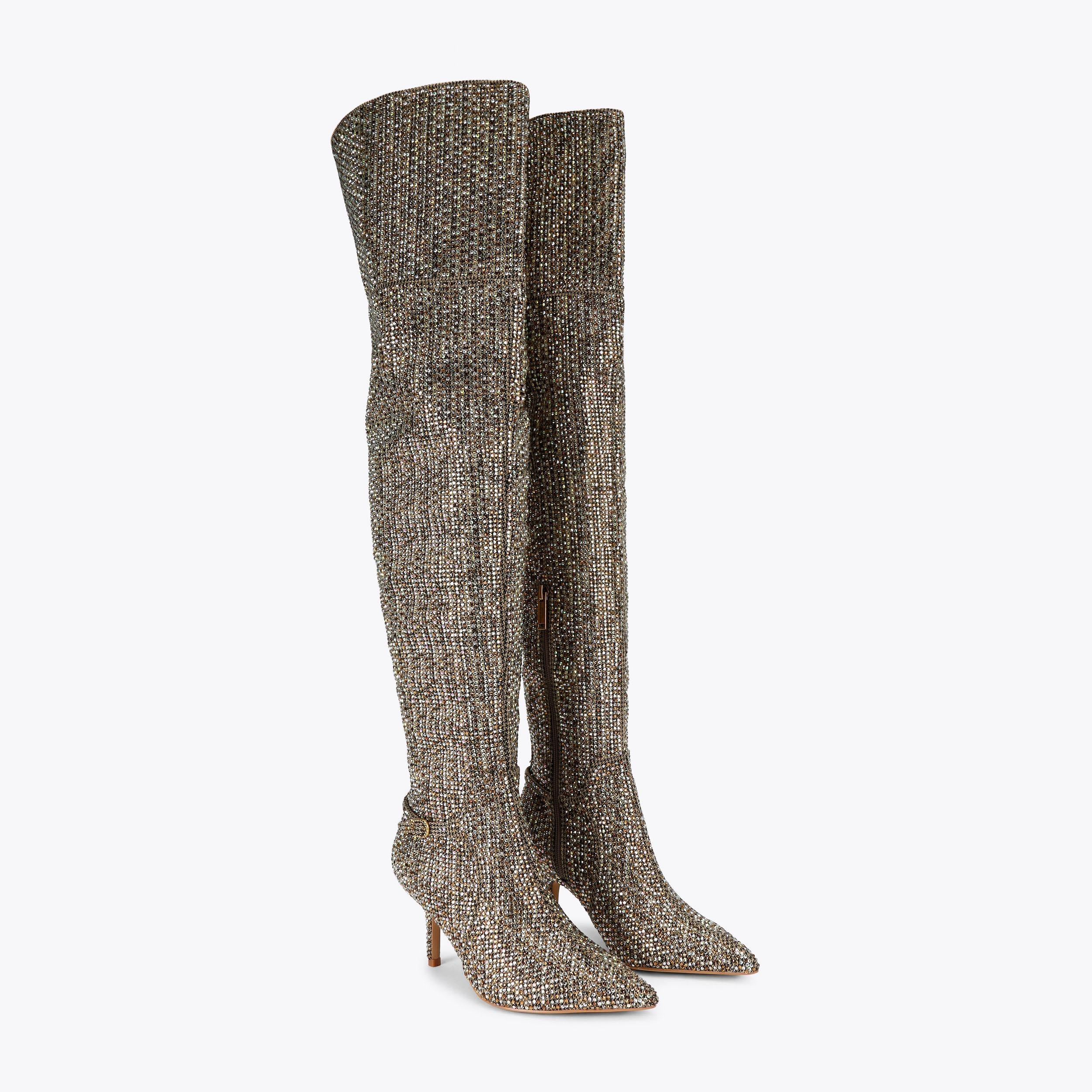 Mayfair Point — Beige Houndstooth Crystal Over The Knee Boot, view 4