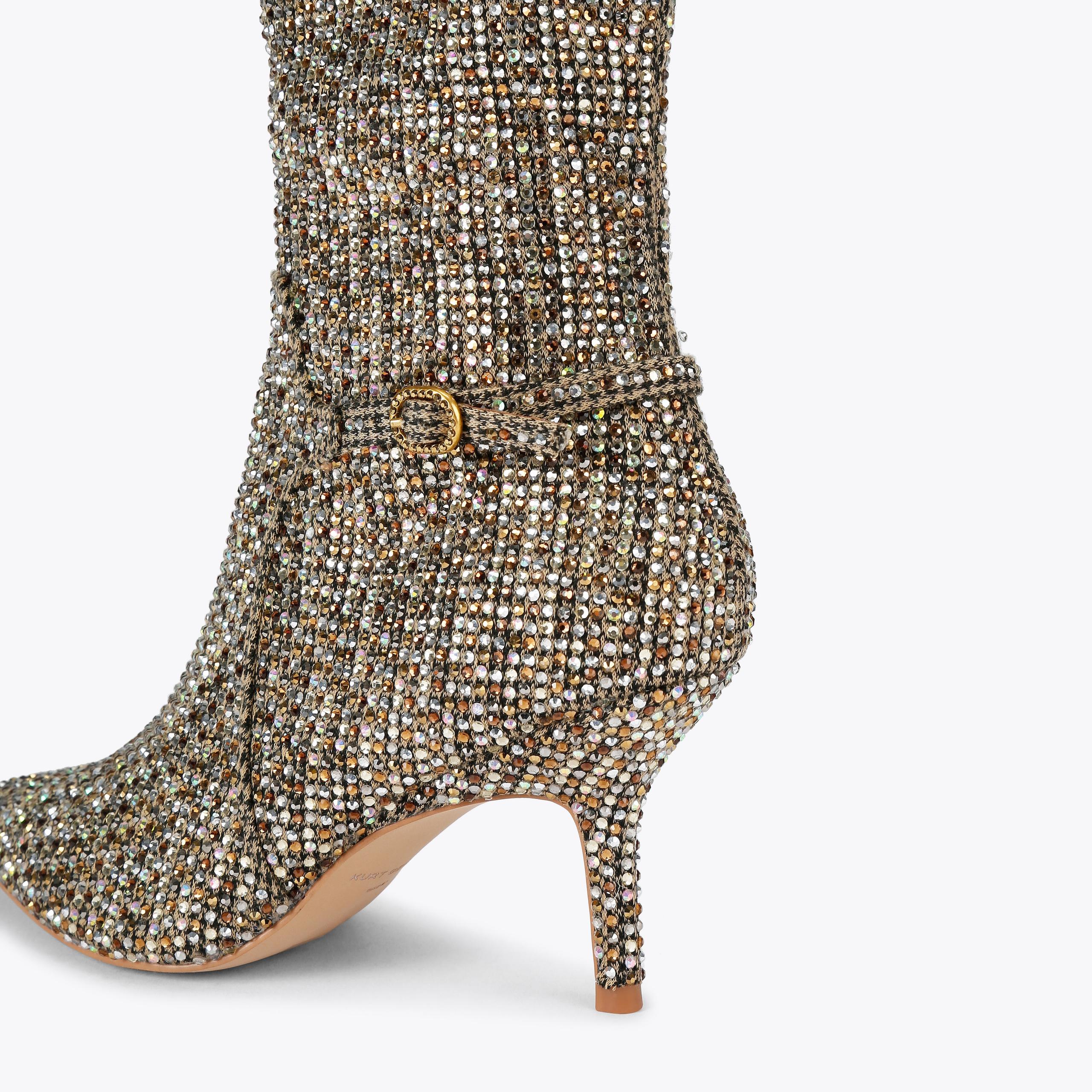 Mayfair Point — Beige Houndstooth Crystal Over The Knee Boot, view 5