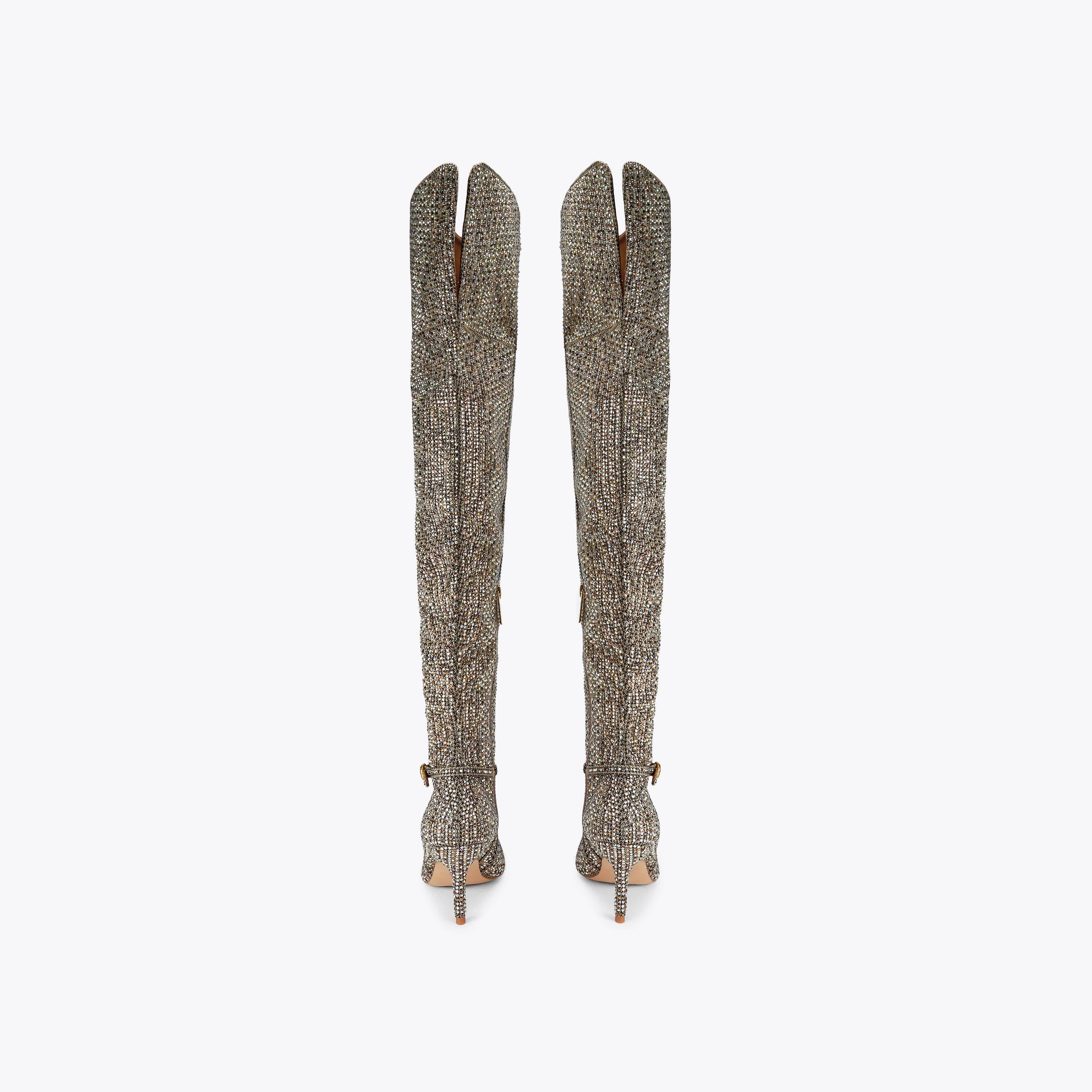 Mayfair Point — Beige Houndstooth Crystal Over The Knee Boot, detail
