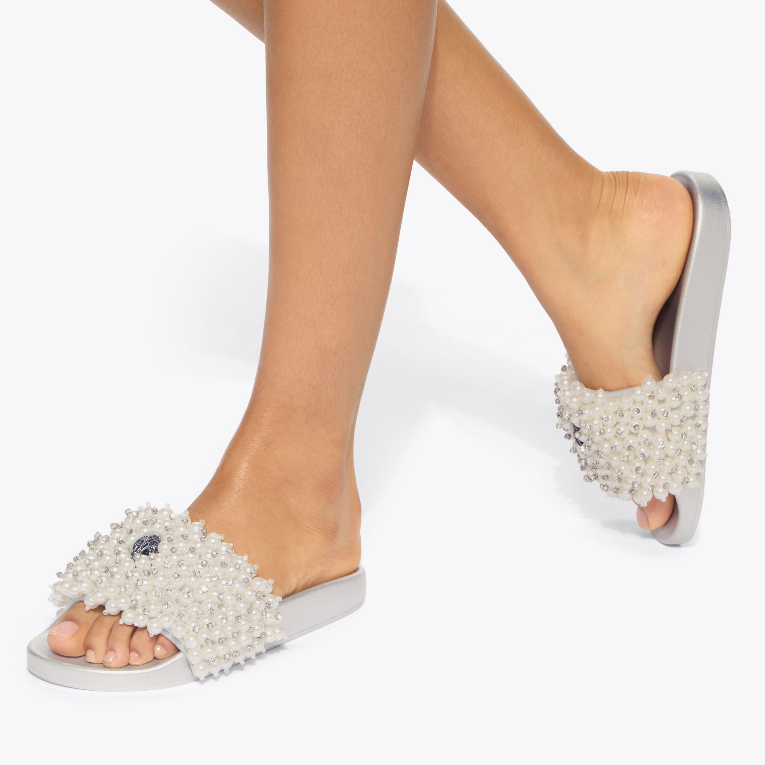 Meena Eagle — Cream Pearl Slide Sandal, worn on foot