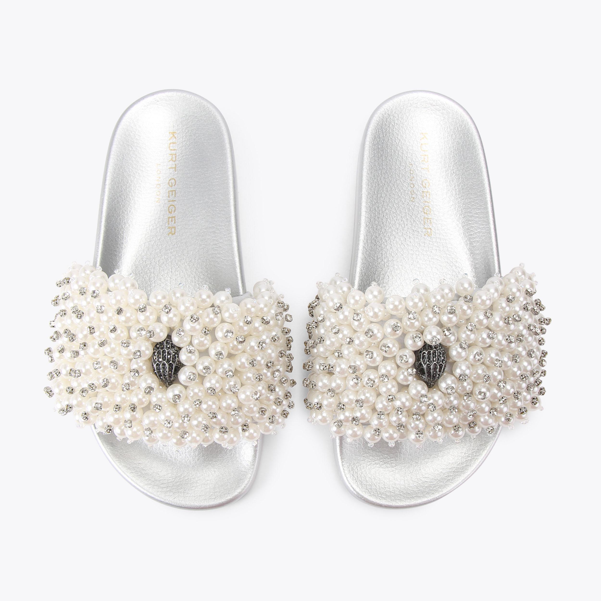 Meena Eagle Bead — Cream Slide Sandal, view 1