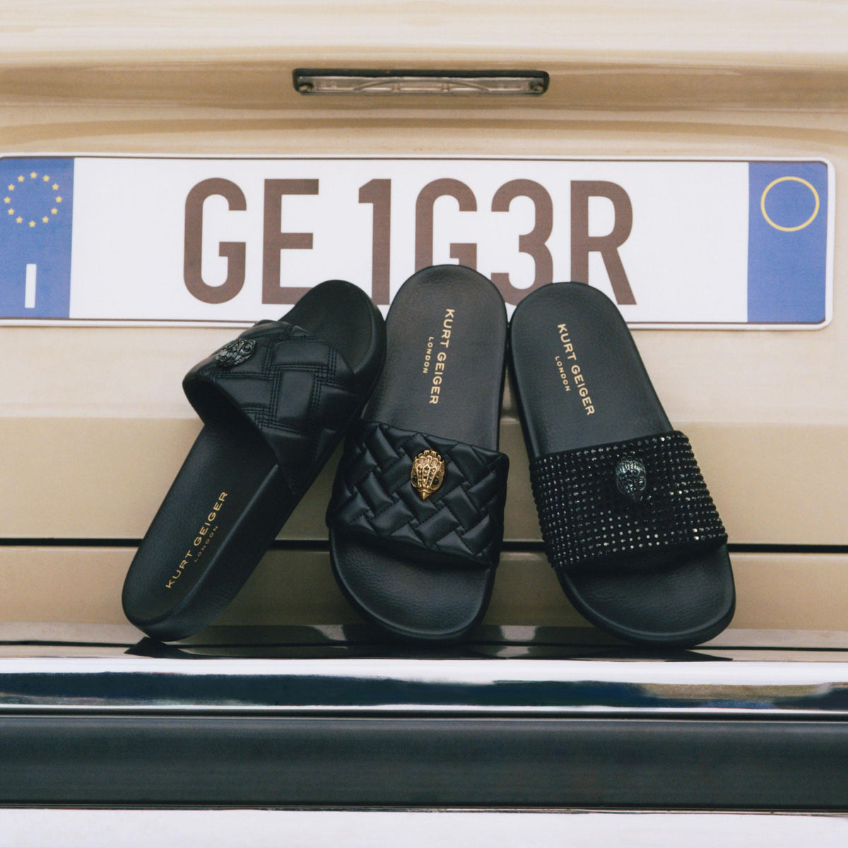 Meena Eagle — Black Quilted Slide, view 7