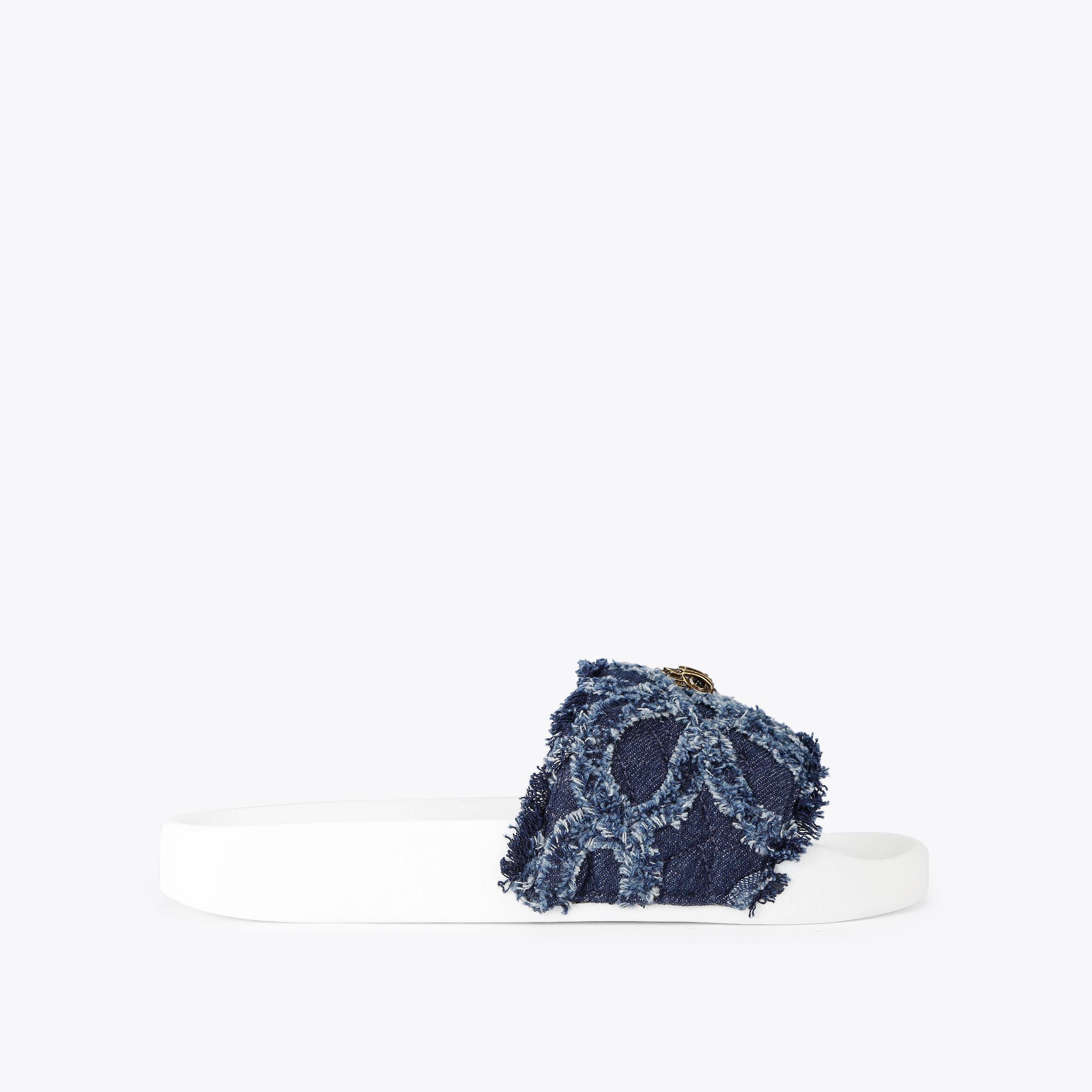 Meena Eagle — Blue Denim Slide Sandal, side profile