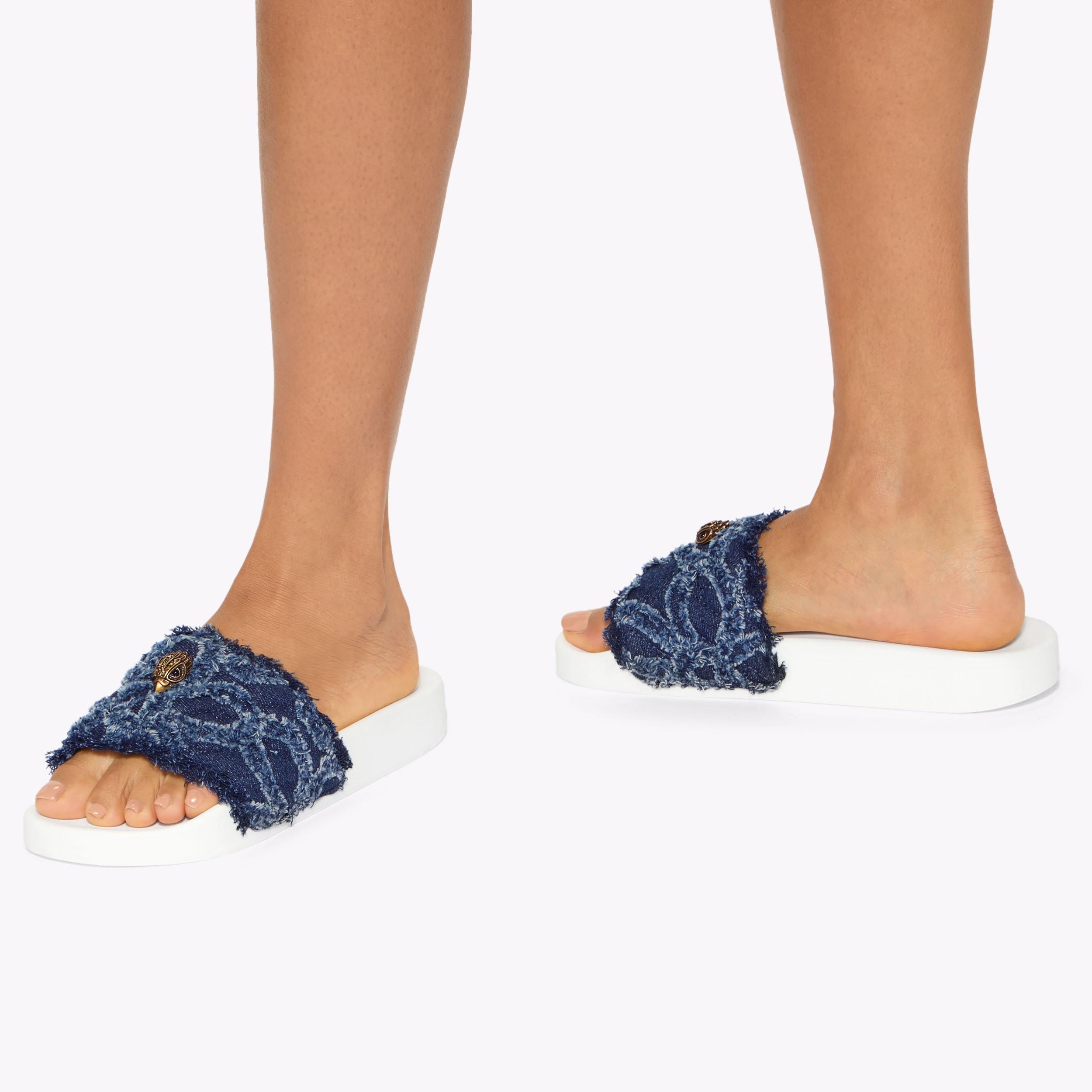 Meena Eagle — Blue Denim Slide Sandal, worn on foot