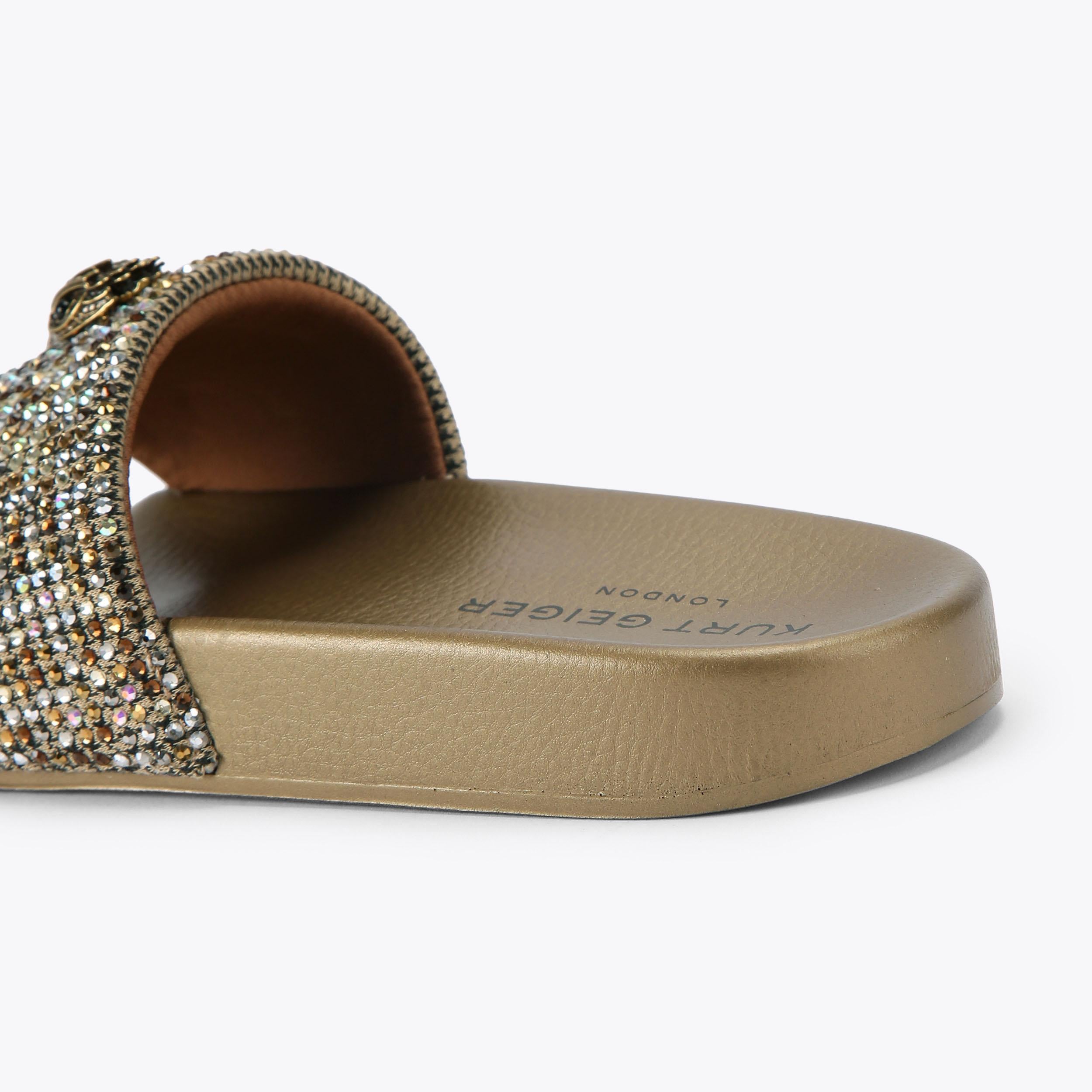 Meena Eagle — Bronze Crystal Slide Sandal, detail
