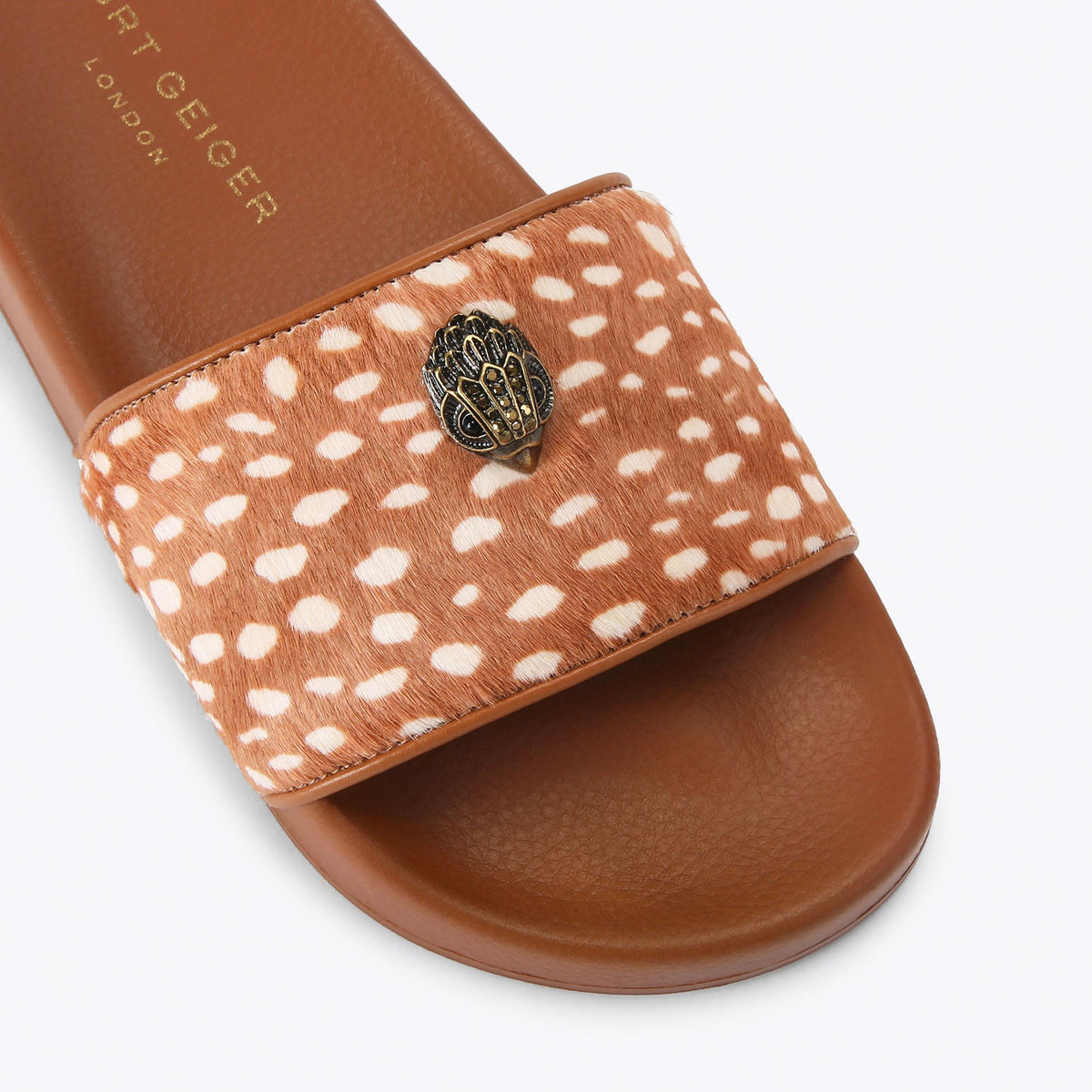 Meena Eagle — Camel Deer Print Slide Sandal, detail