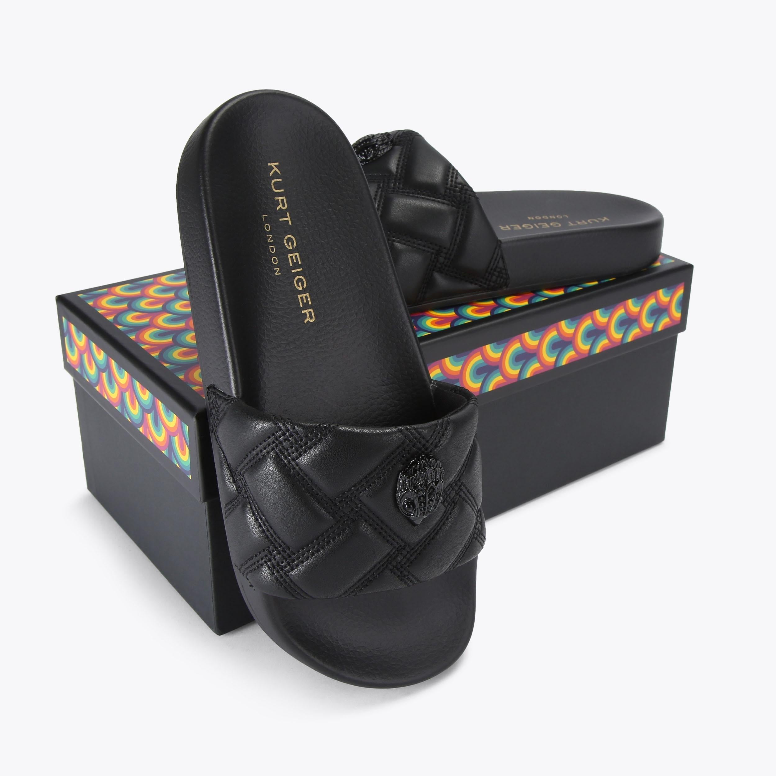 Meena Eagle — Black Quilted Slide, view 6
