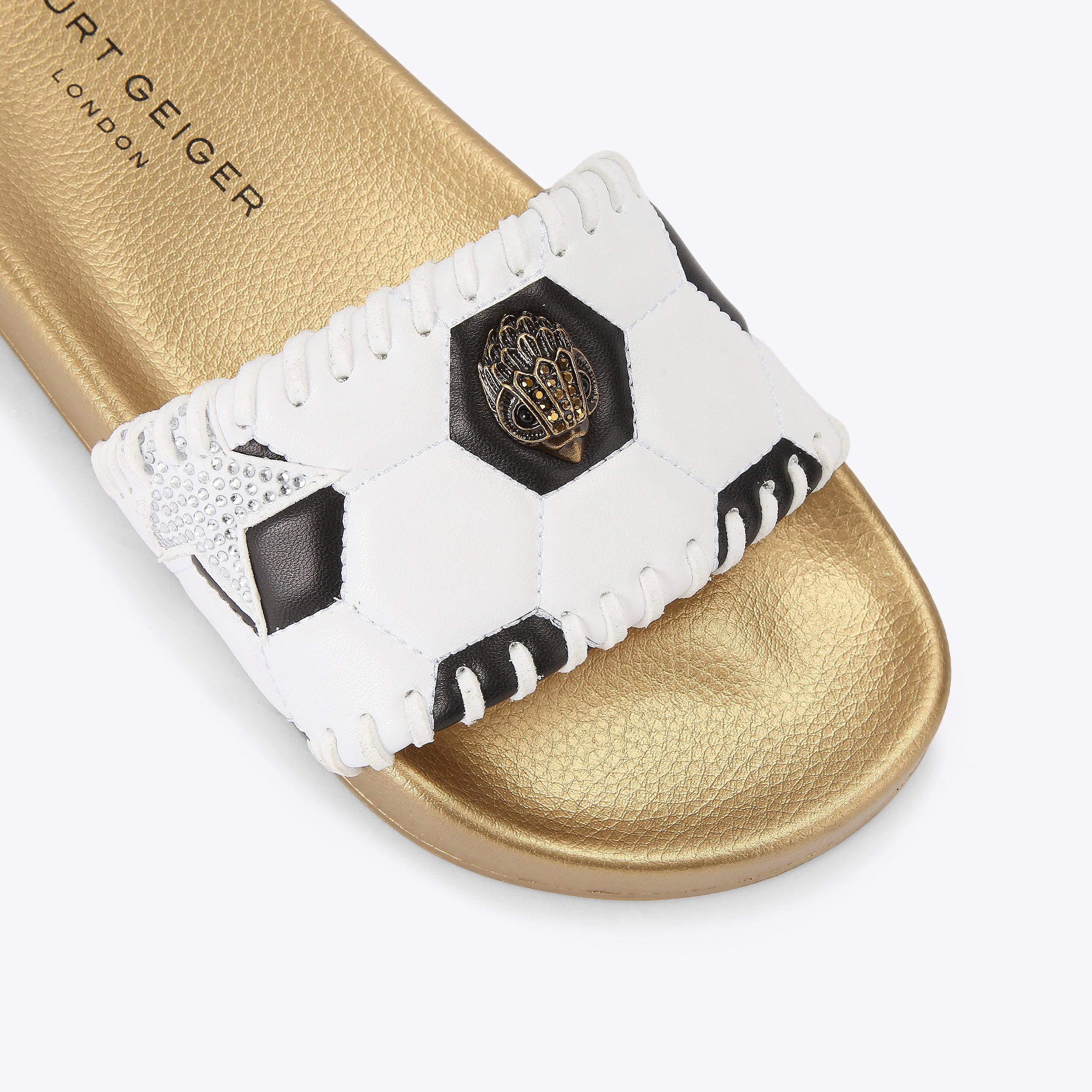 Meena Eagle Footy — White/Black Football-Print Slide, view 5