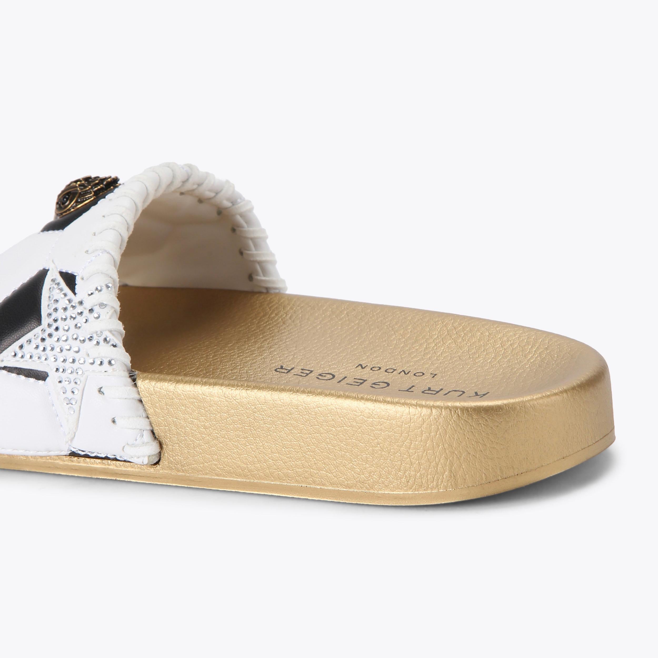 Meena Eagle Footy — White/Black Football-Print Slide, detail
