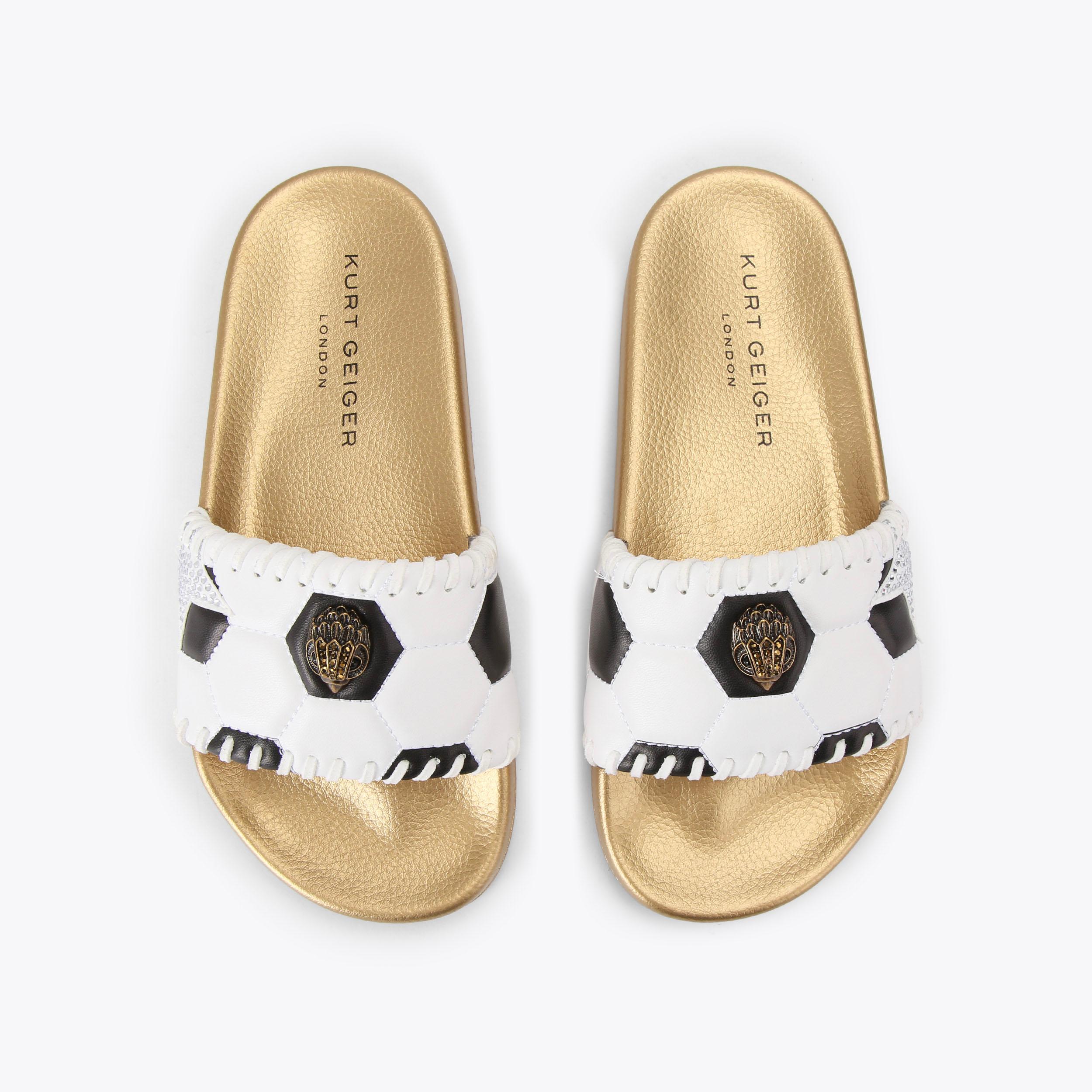 Meena Eagle Footy — White/Black Football-Print Slide, view 4