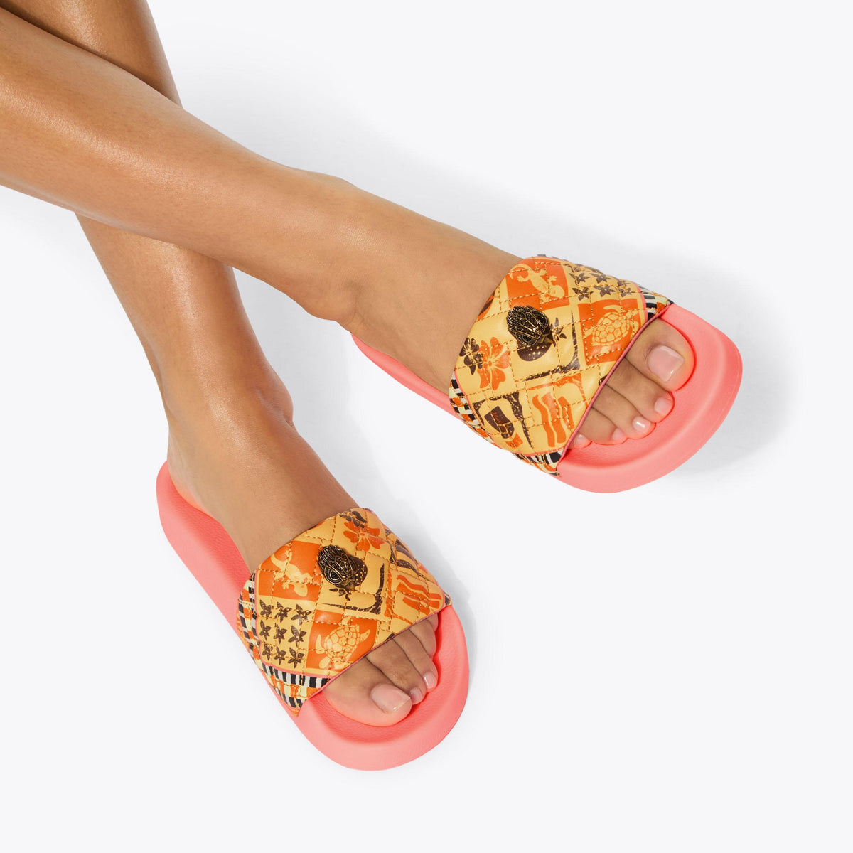Meena Eagle — Yellow Block Print Slide Sandal, worn on foot