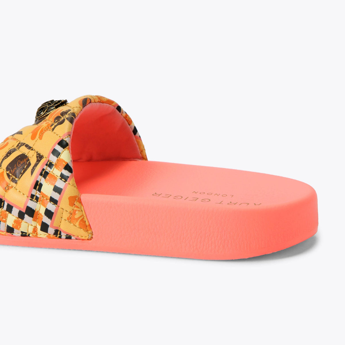 Meena Eagle — Yellow Block Print Slide Sandal, detail