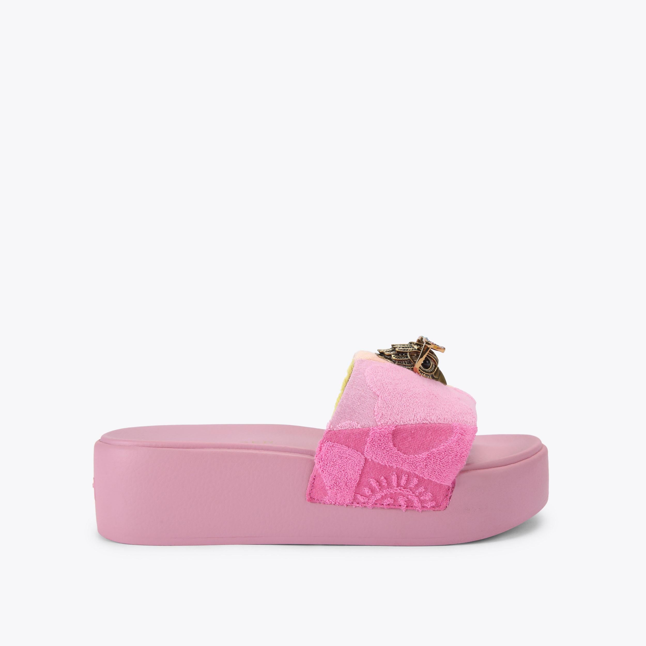Meena Eagle Platform — Pink Fabric Slide, side profile