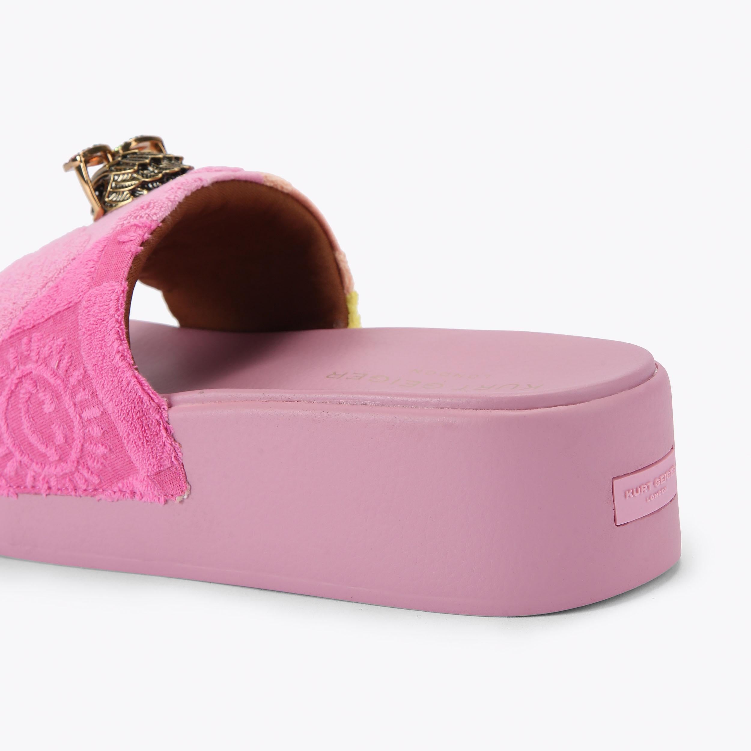 Meena Eagle Platform — Pink Terry Towelling Slide, detail