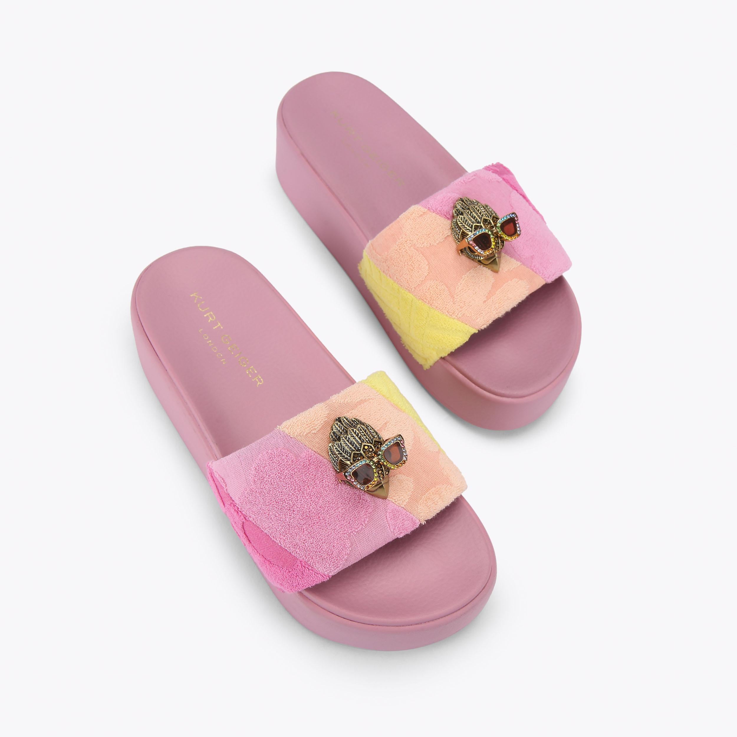 Meena Eagle Platform — Pink Fabric Slide, view 1