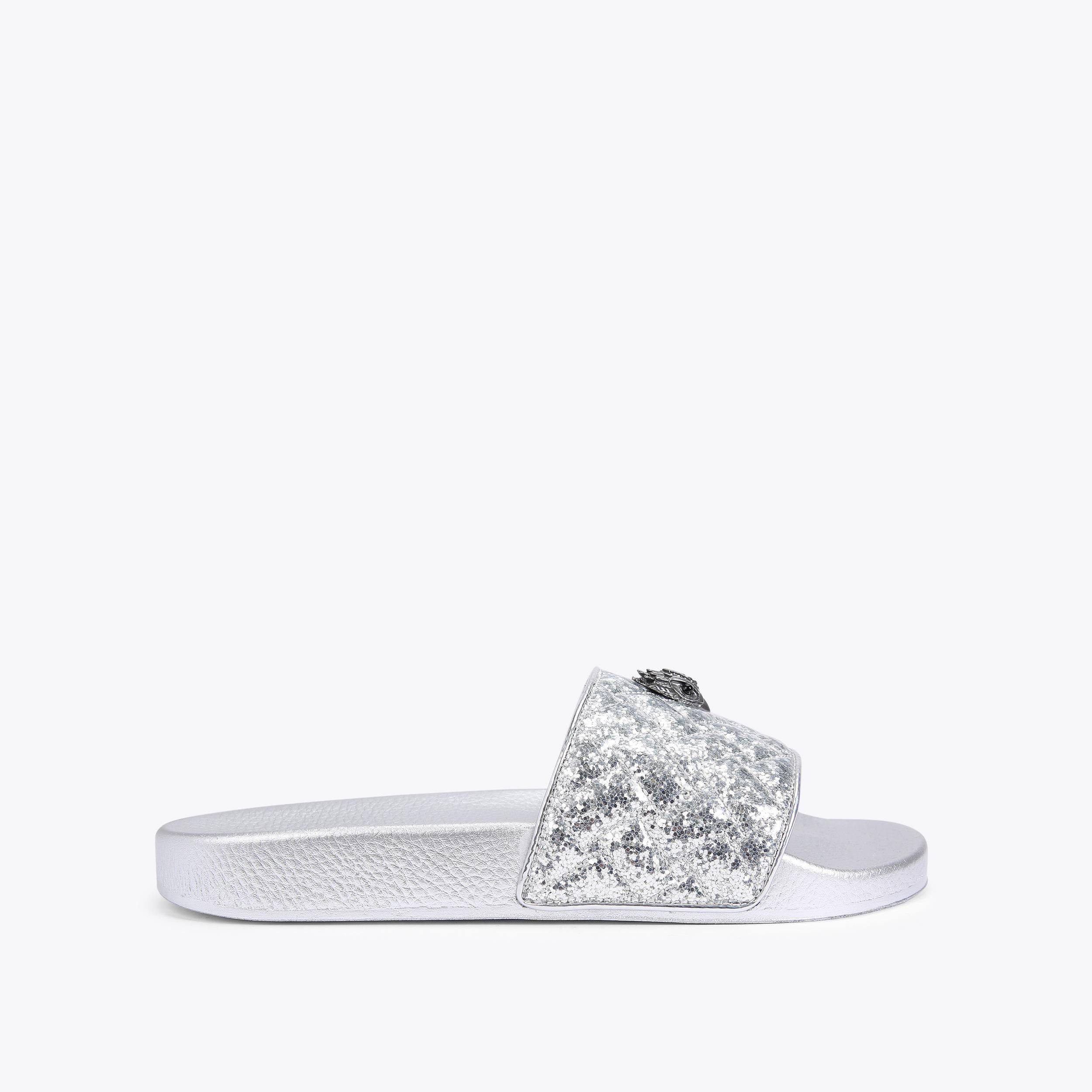 Meena Eagle — Silver Glitter Slide, side profile